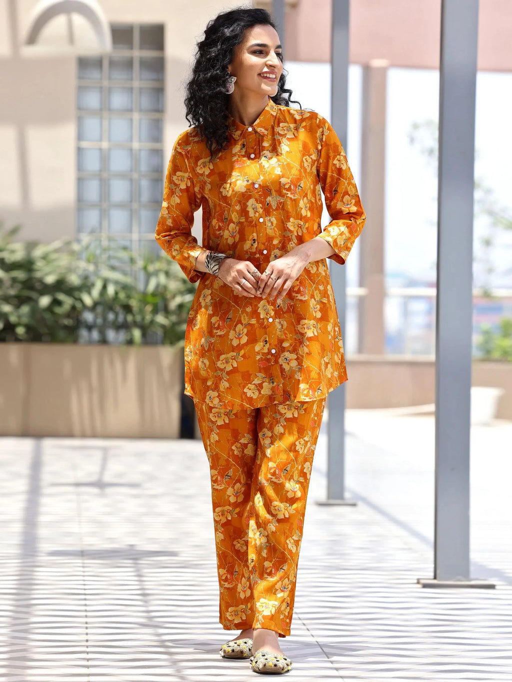 Zehra Mustard Silk Blend Co-ord Set