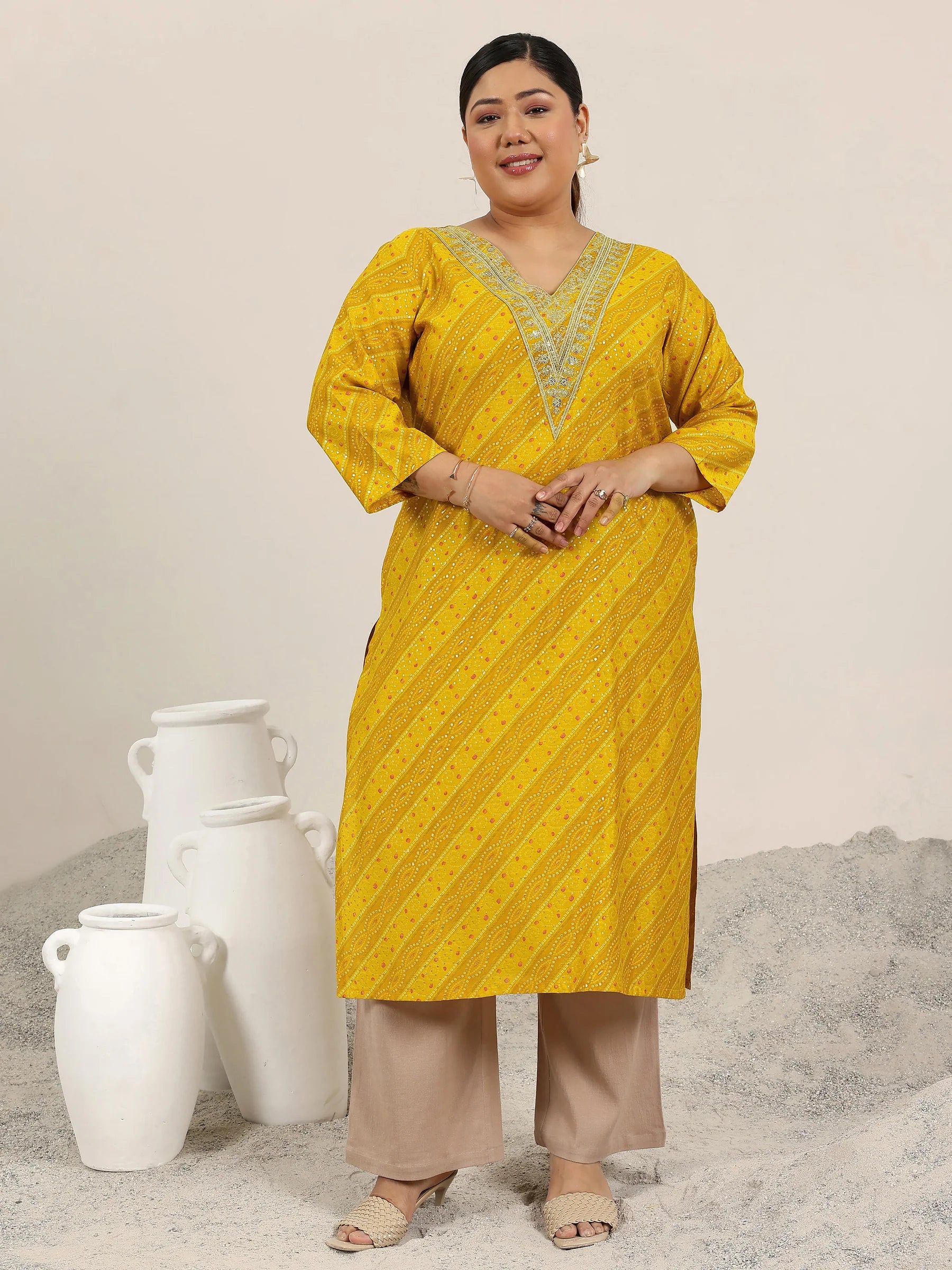 Golden Bandhej Silk Kurta