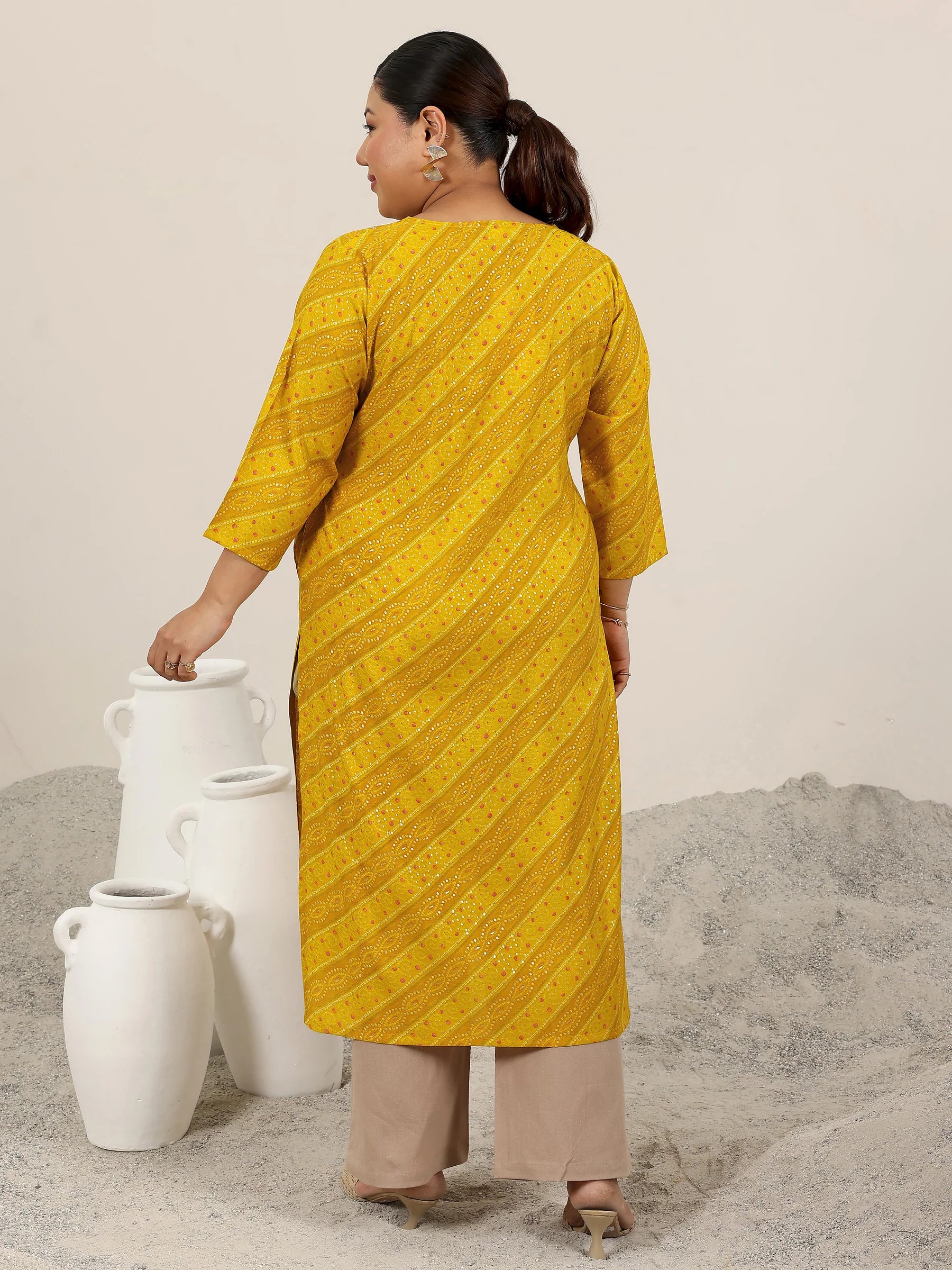 Golden Bandhej Silk Kurta