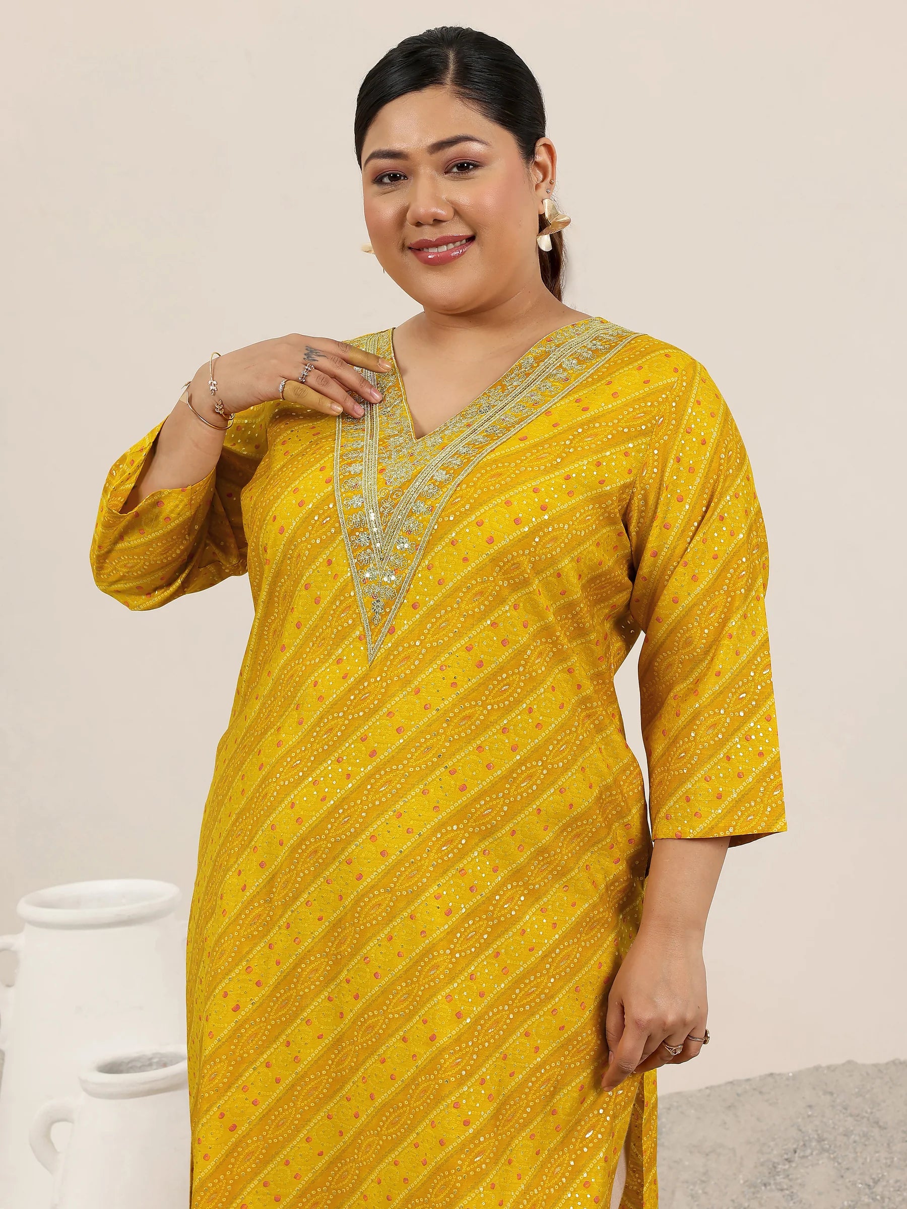 Golden Bandhej Silk Kurta