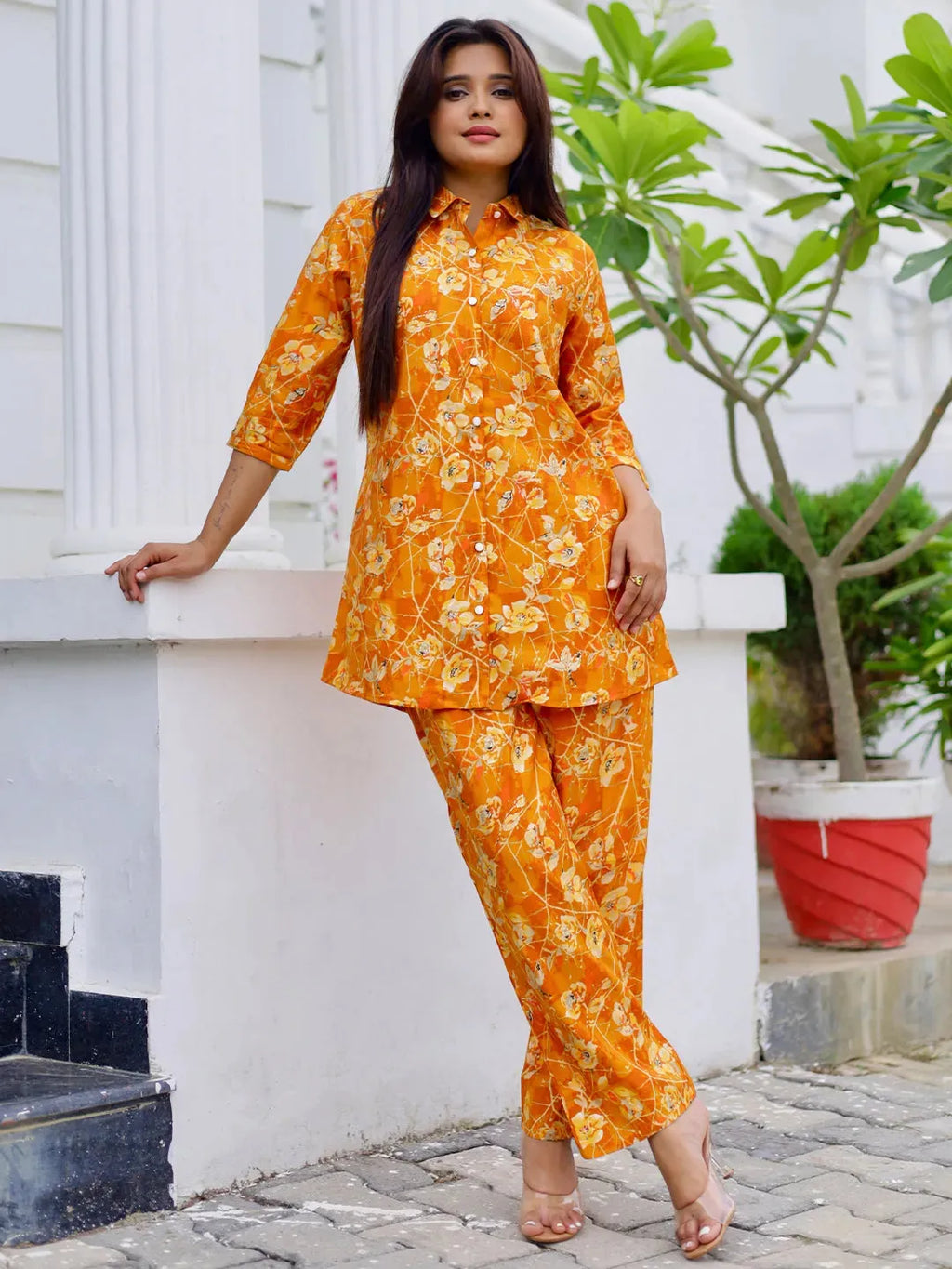 Zehra Mustard Silk Blend Co-ord Set