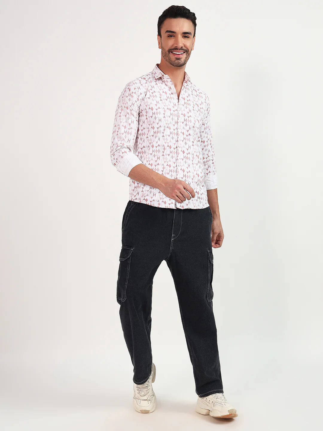 Printed Full Sleeves White Shirt