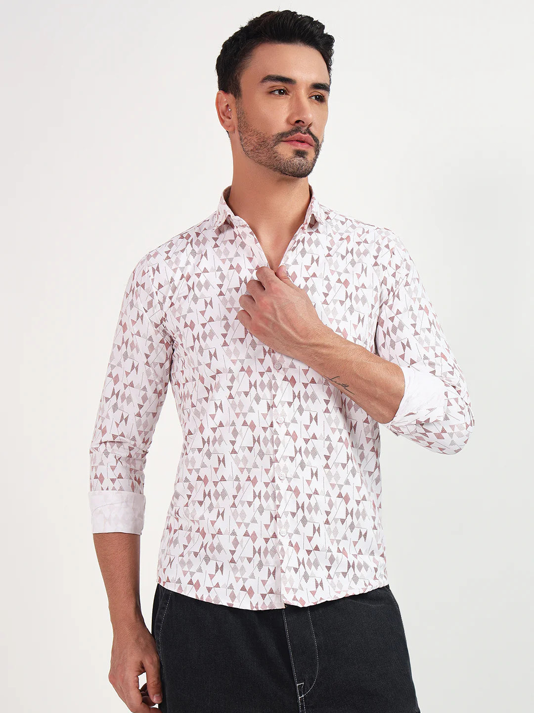 Printed Full Sleeves White Shirt