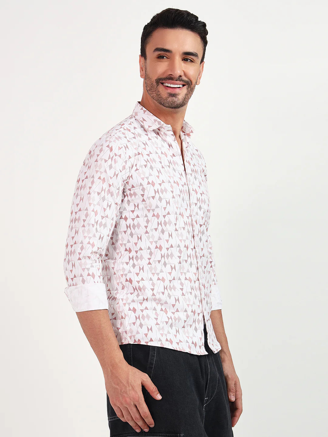 Printed Full Sleeves White Shirt