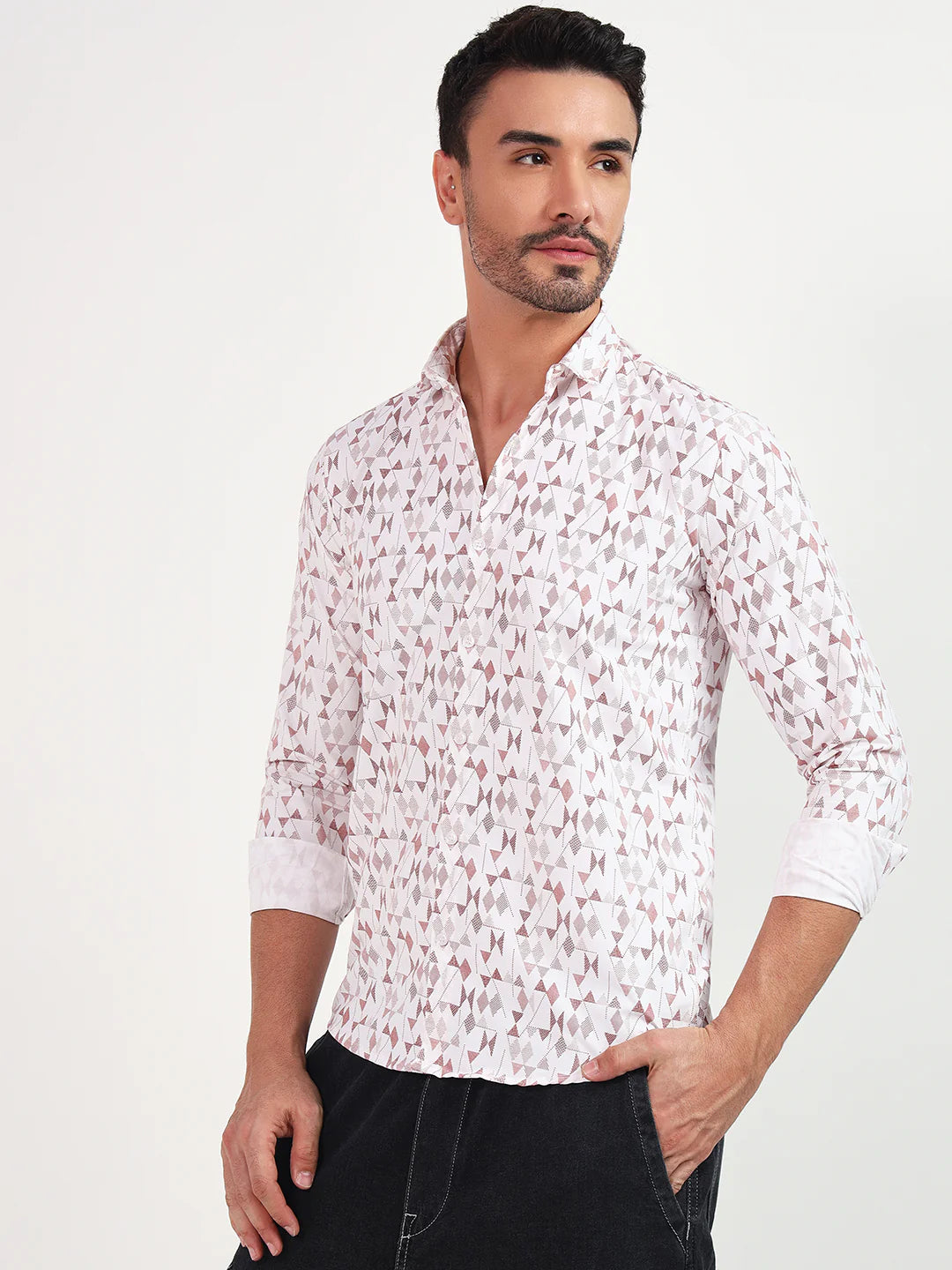 Printed Full Sleeves White Shirt