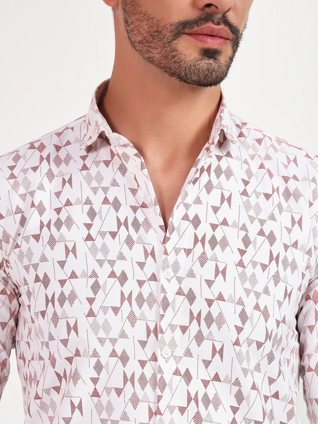 Printed Full Sleeves White Shirt