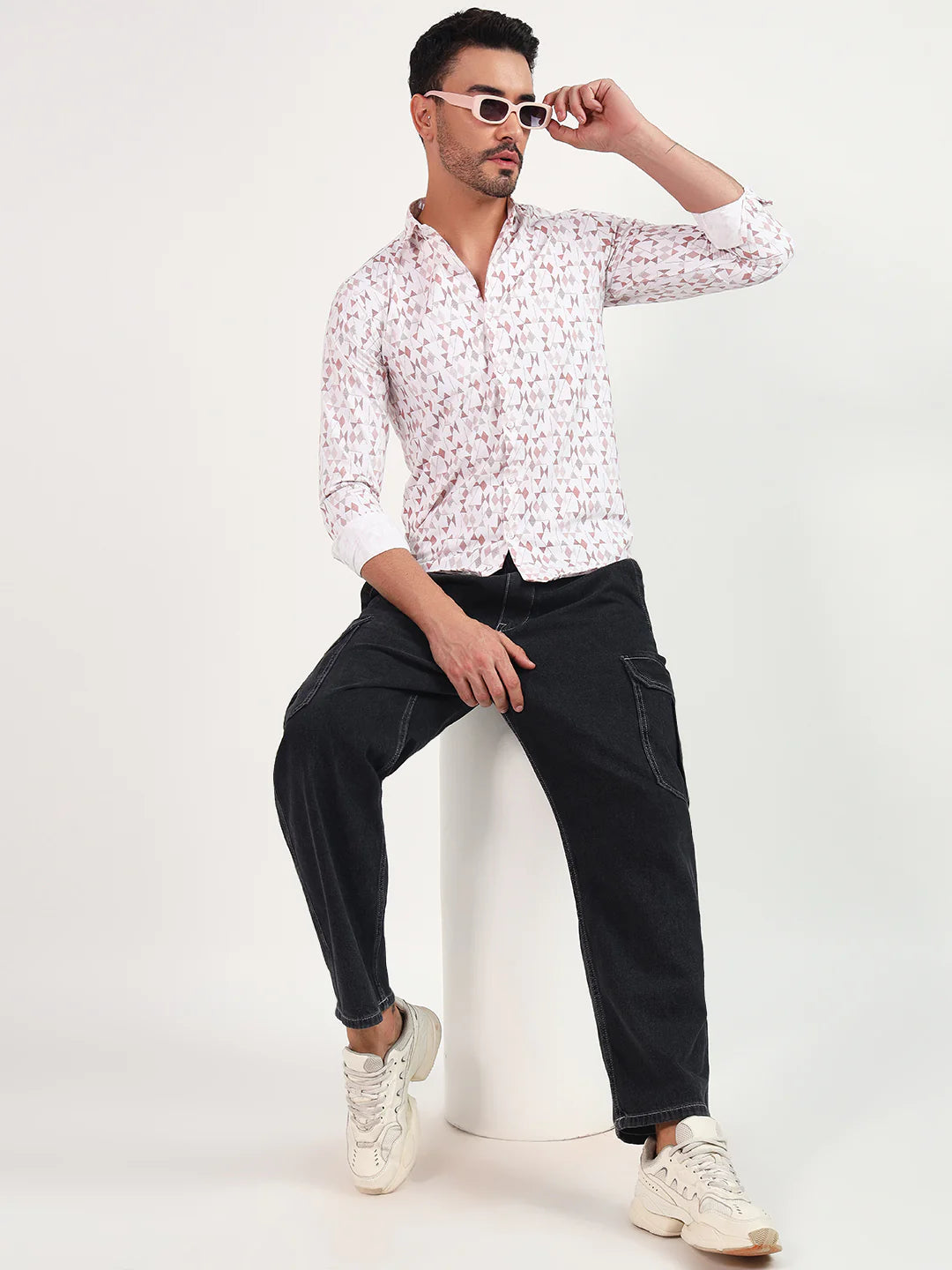 Printed Full Sleeves White Shirt