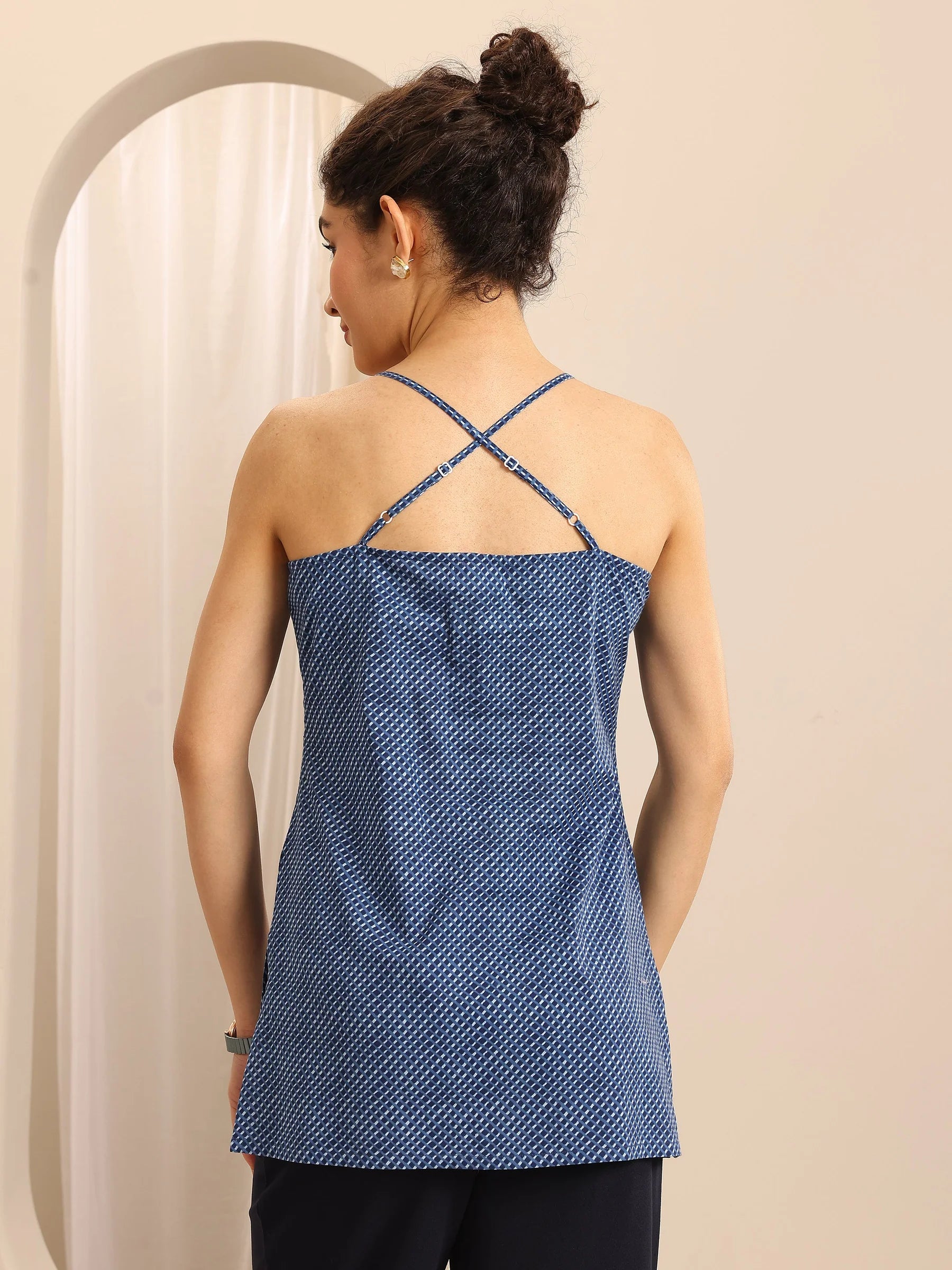 Azure Geometry Cotton Short Kurti