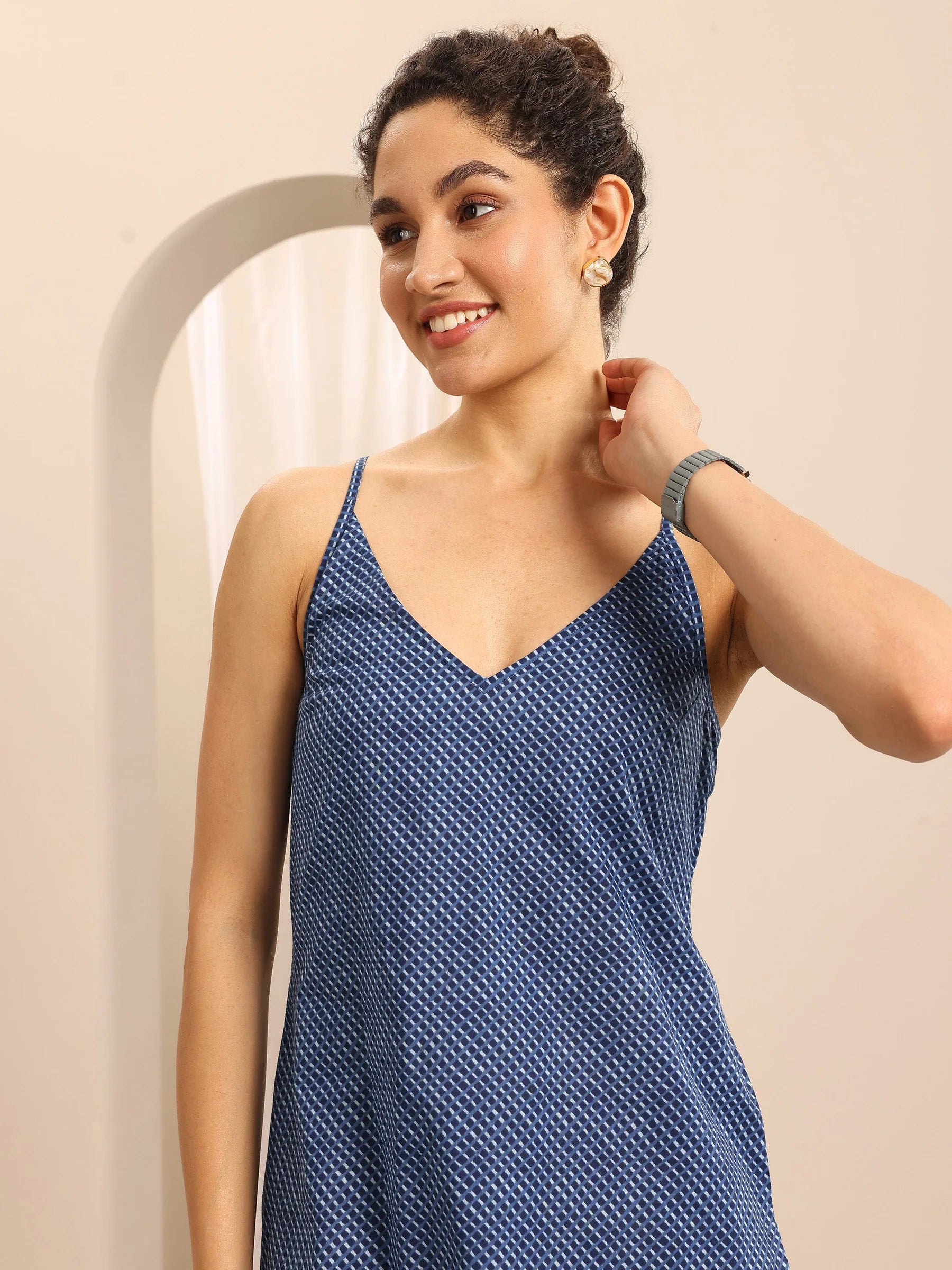 Azure Geometry Cotton Short Kurti