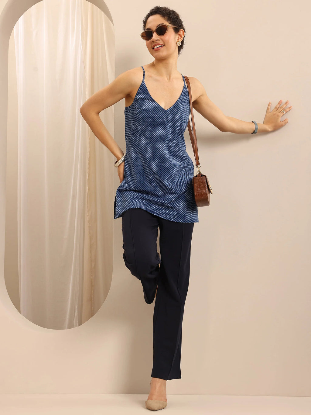 Azure Geometry Cotton Short Kurti