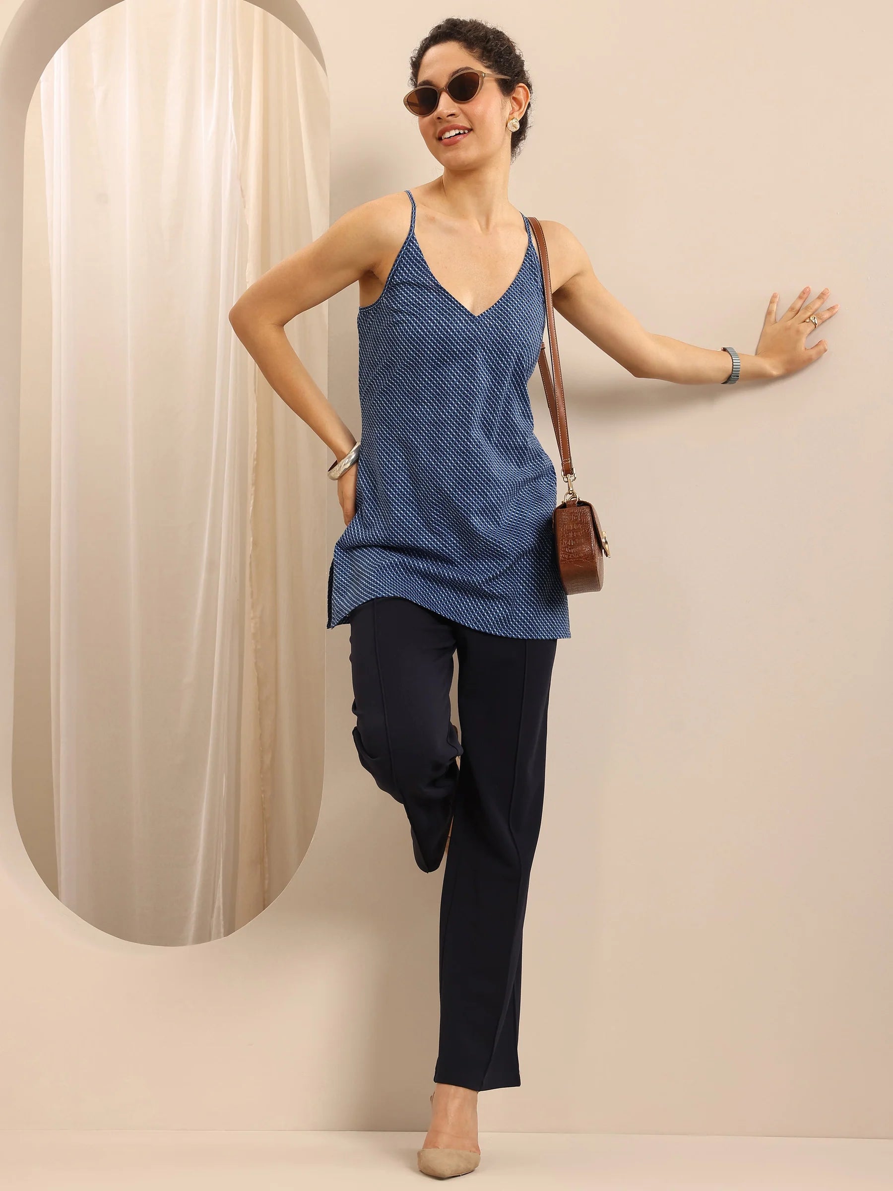 Azure Geometry Cotton Short Kurti