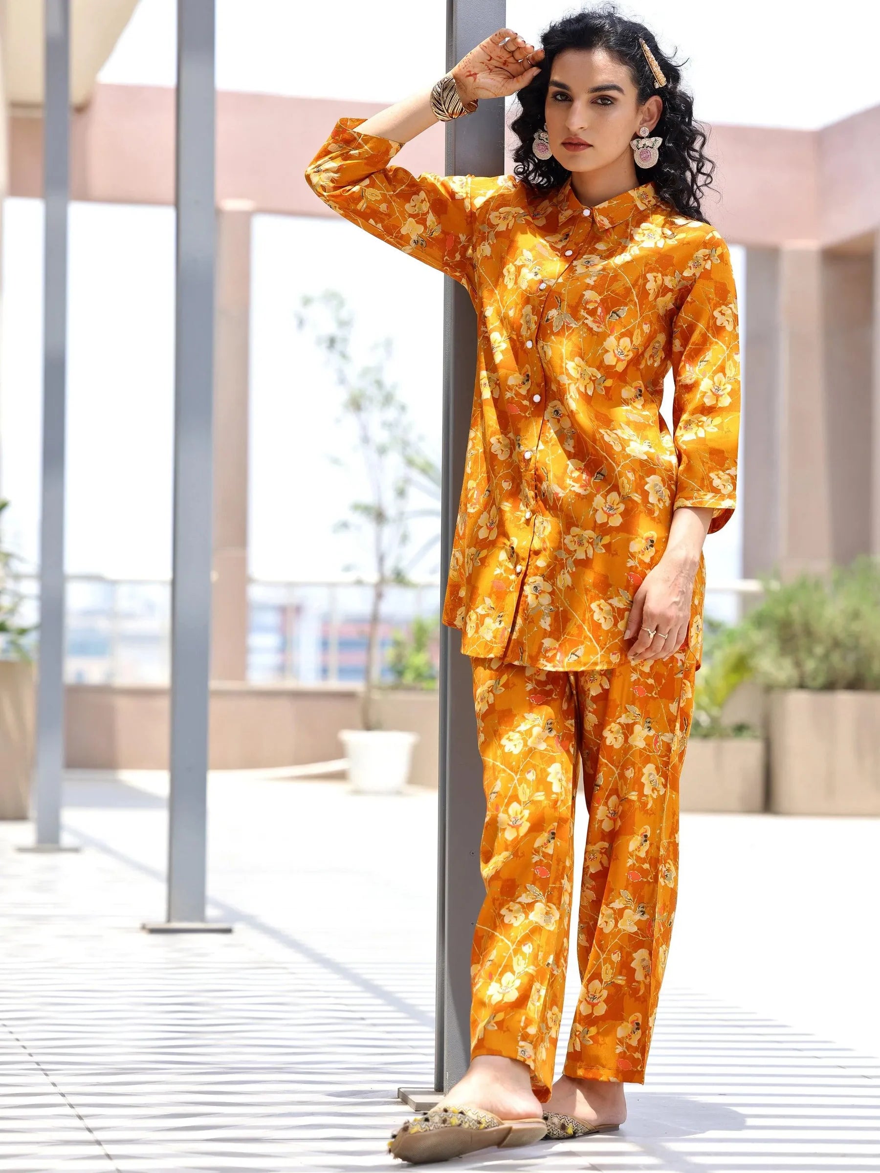 Zehra Mustard Silk Blend Co-ord Set