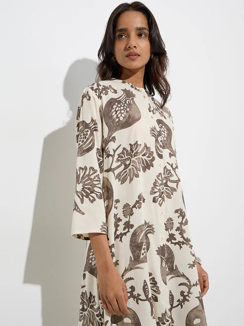 Noor Dark Grey Anar Motif A-Line Kurta