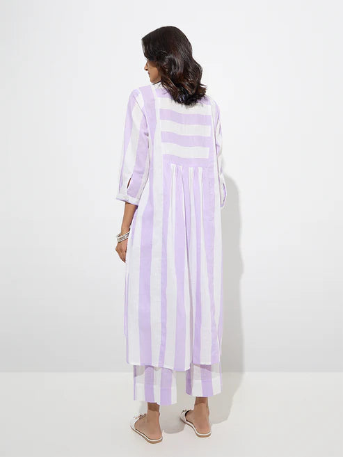 Anvi Lilac Striped A-Line Cotton Kurta