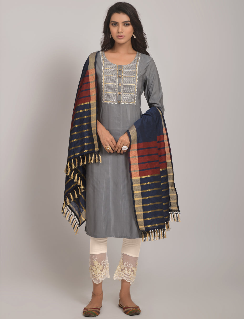 Viscose Rayon Kurta Set with Pant & Jacquard Dupatta