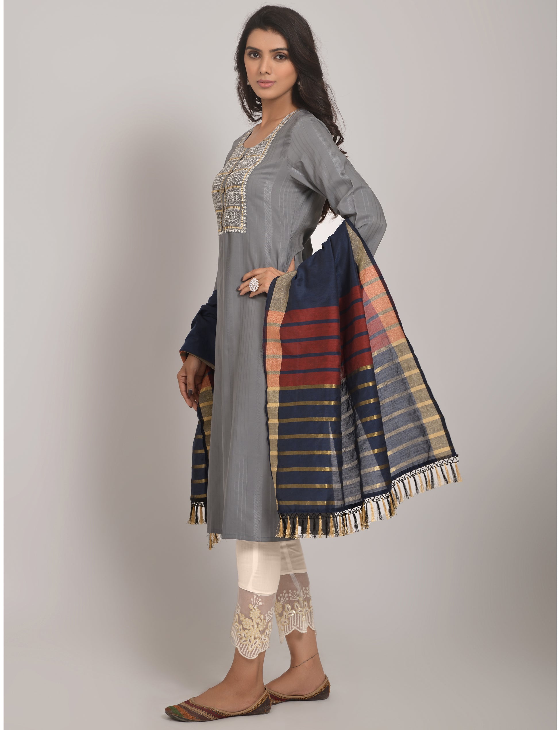 Viscose Rayon Kurta Set with Pant & Jacquard Dupatta