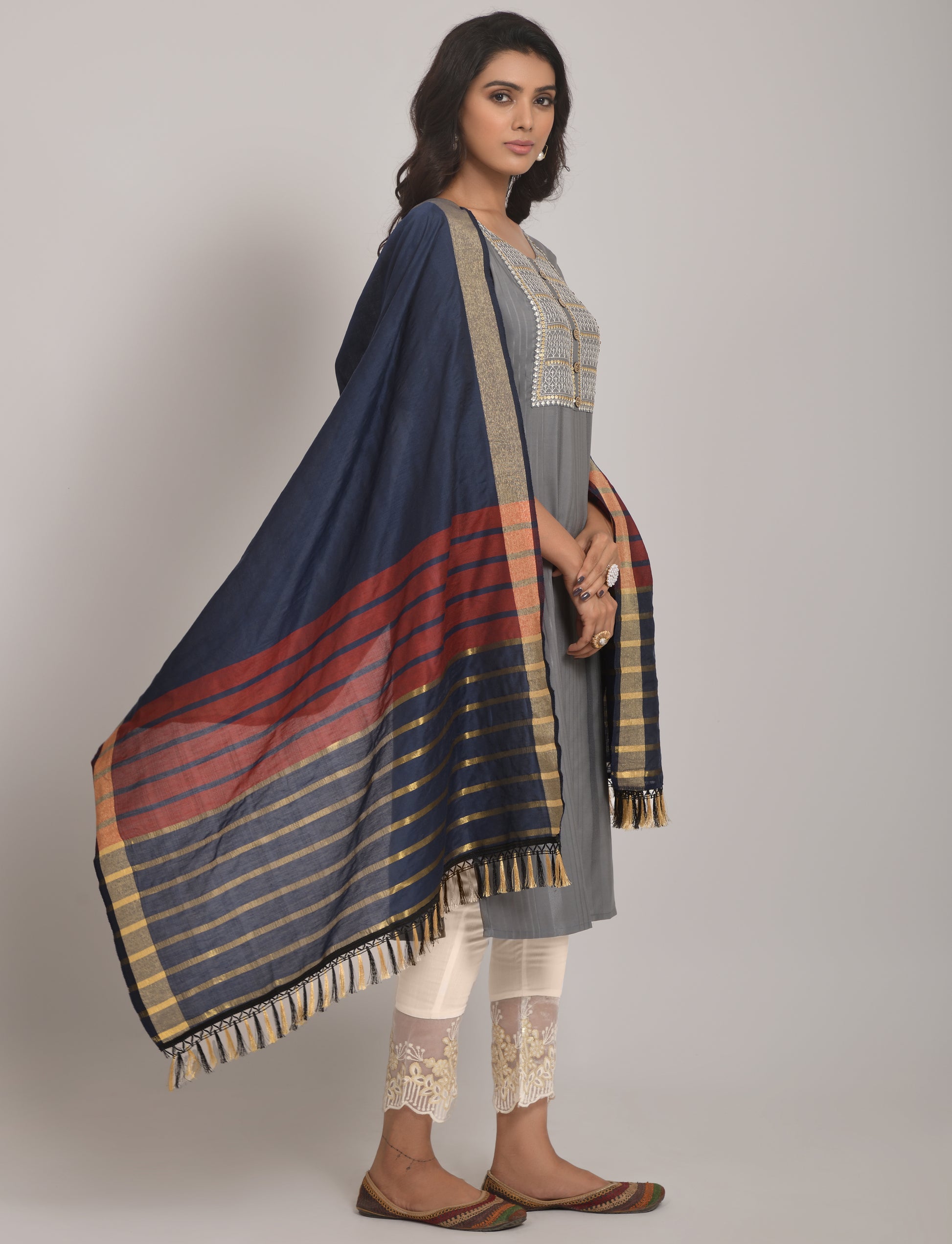 Viscose Rayon Kurta Set with Pant & Jacquard Dupatta