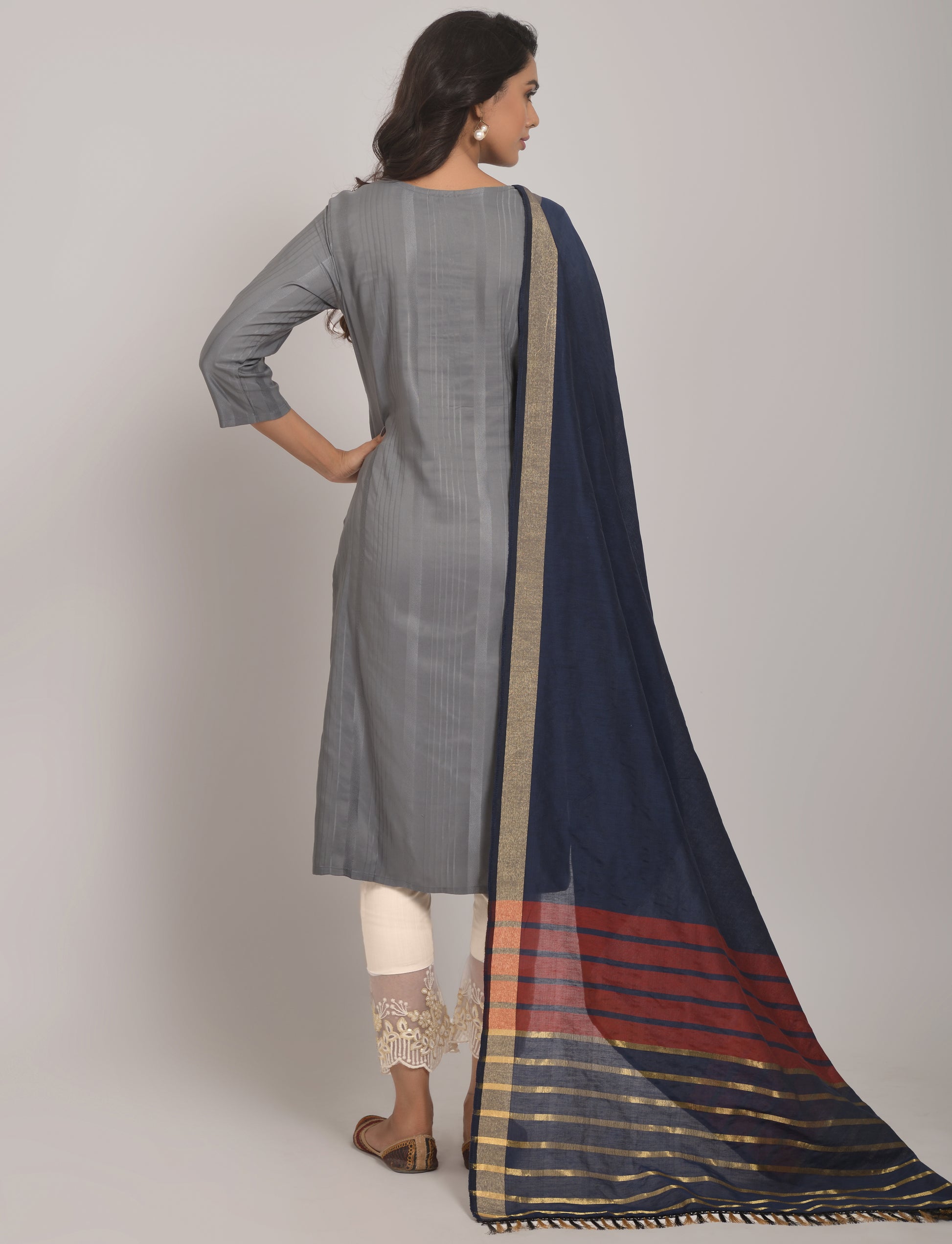 Viscose Rayon Kurta Set with Pant & Jacquard Dupatta