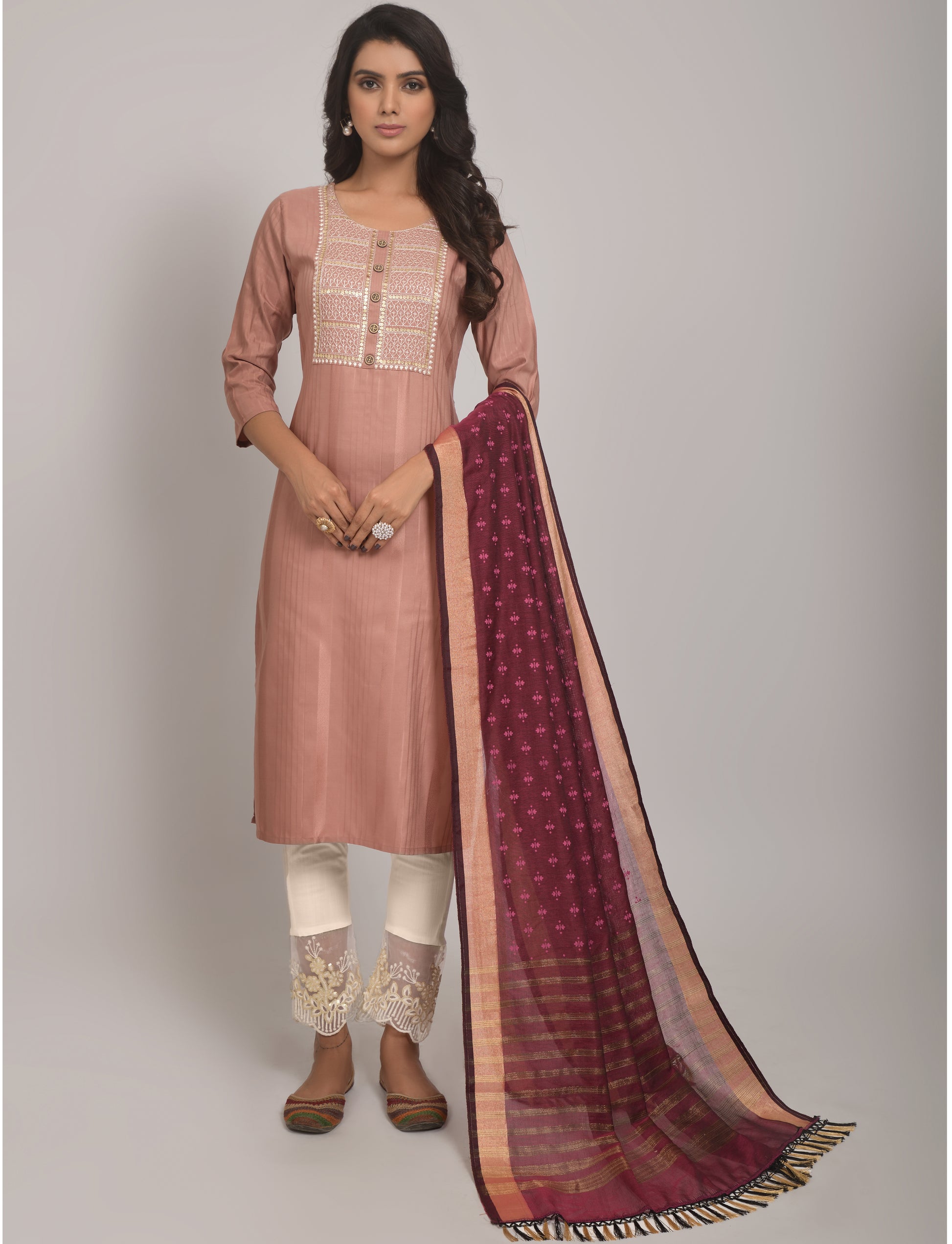 Maya Rayon Kurta Set with Pant & Jacquard Dupatta