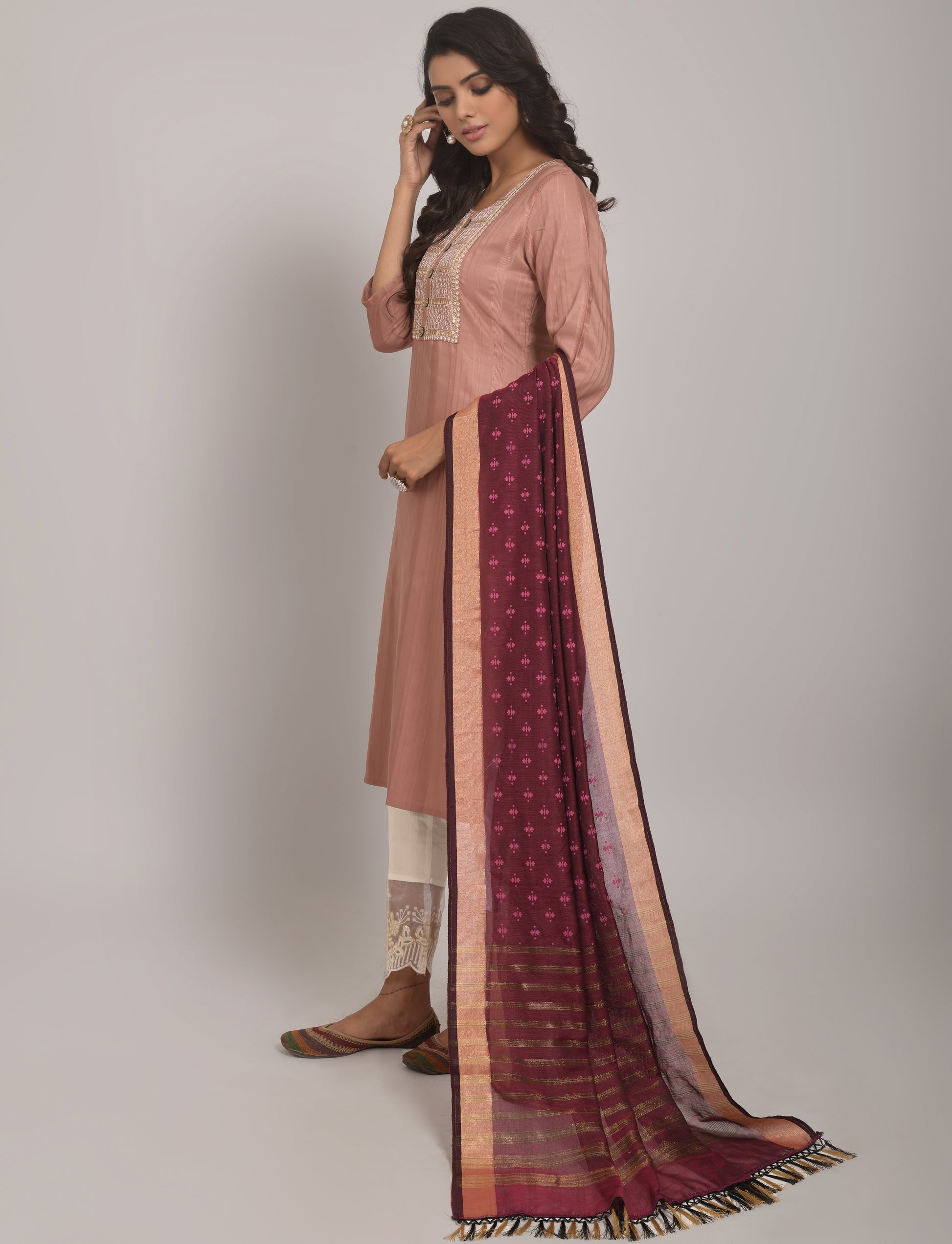 Maya Rayon Kurta Set with Pant & Jacquard Dupatta