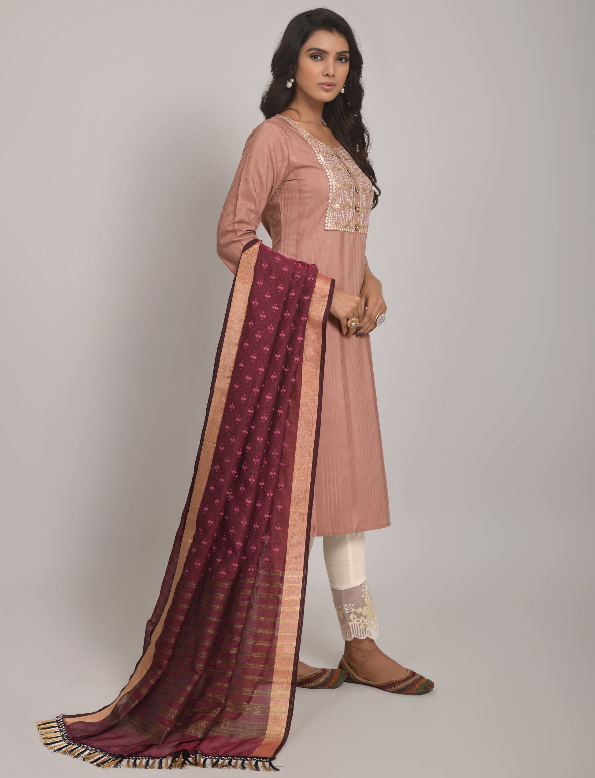 Maya Rayon Kurta Set with Pant & Jacquard Dupatta
