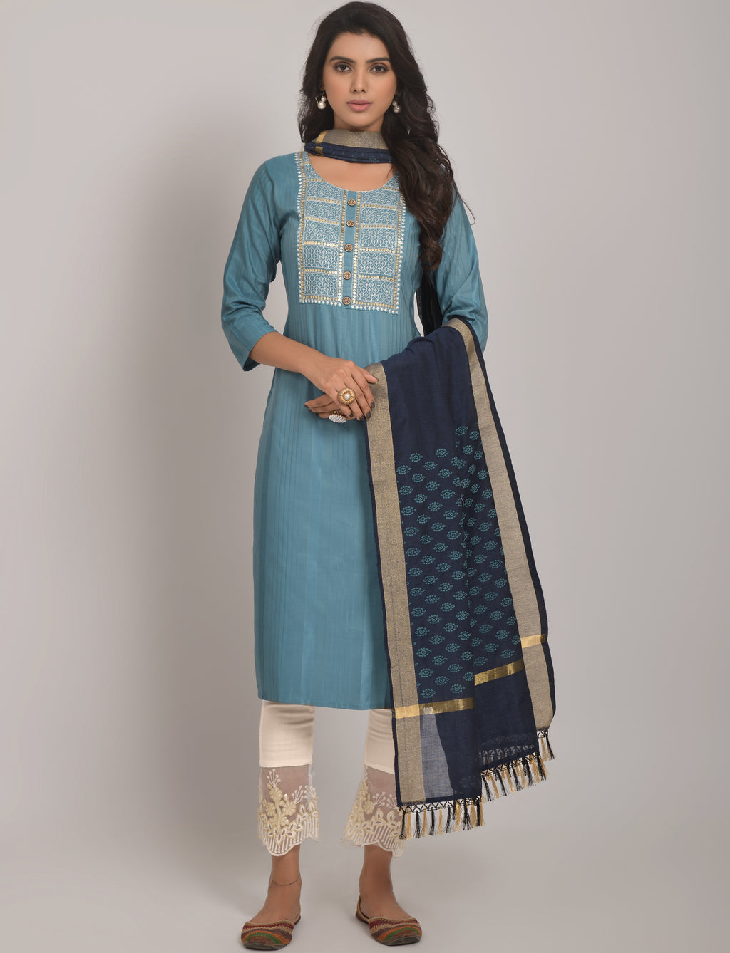 Aara Kurta Set with Pant & Jacquard Dupatta
