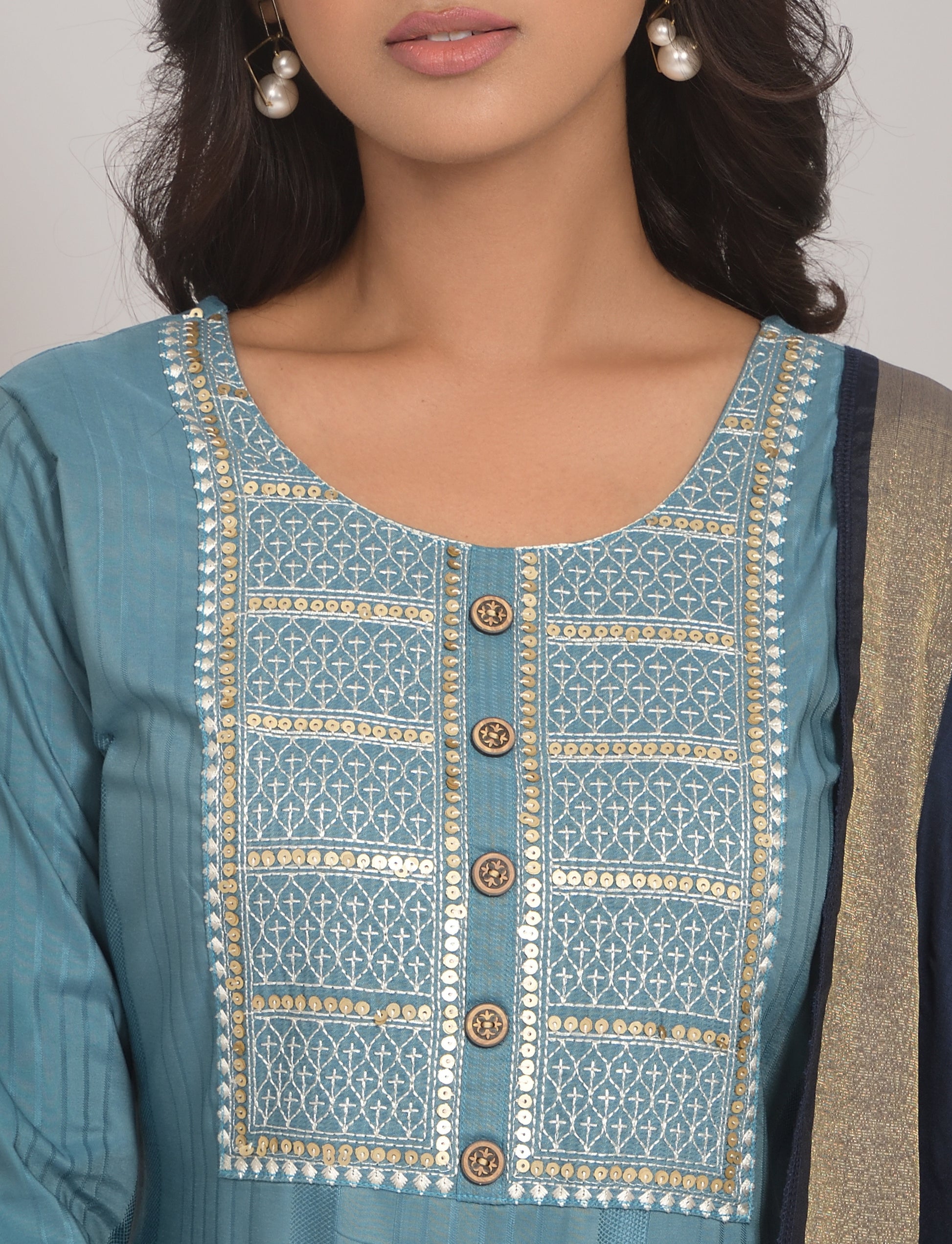 Aara Kurta Set with Pant & Jacquard Dupatta