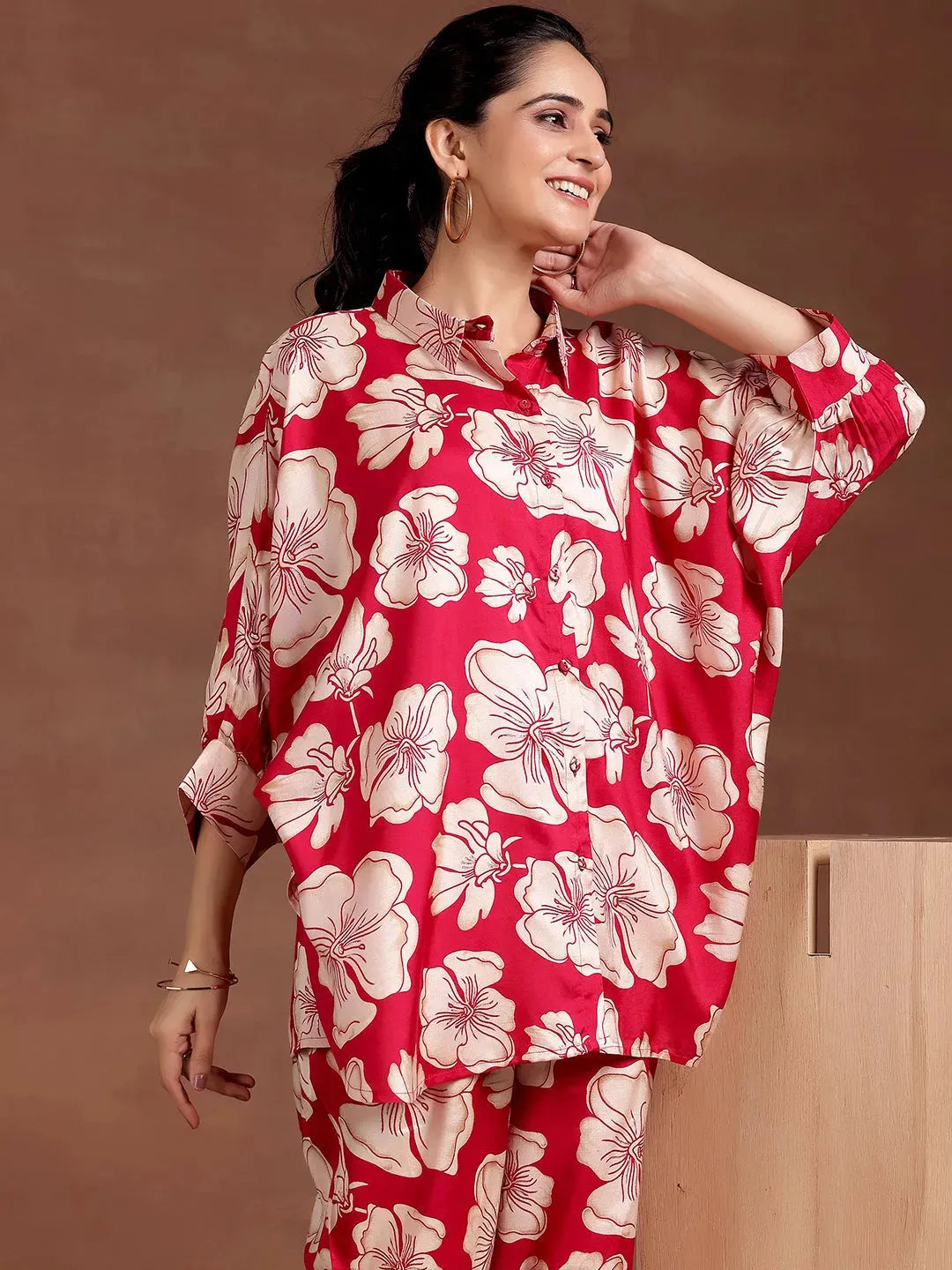 Ruhani Red Silk Blend Co-ord Set