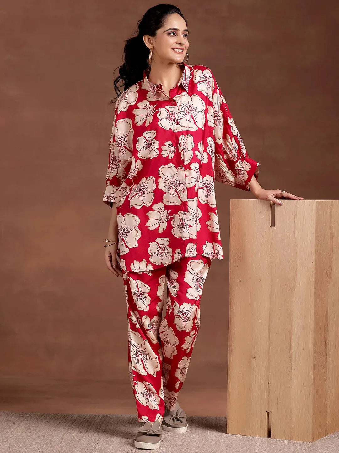 Ruhani Red Silk Blend Co-ord Set