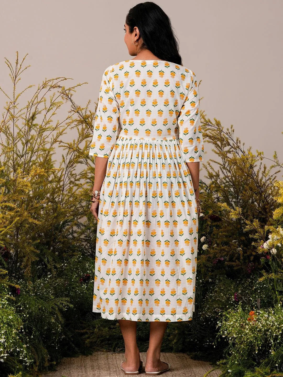 Ivory Meadow Fit & Flare Cotton Dress