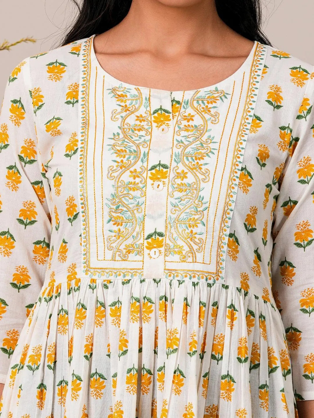 Ivory Meadow Fit & Flare Cotton Dress