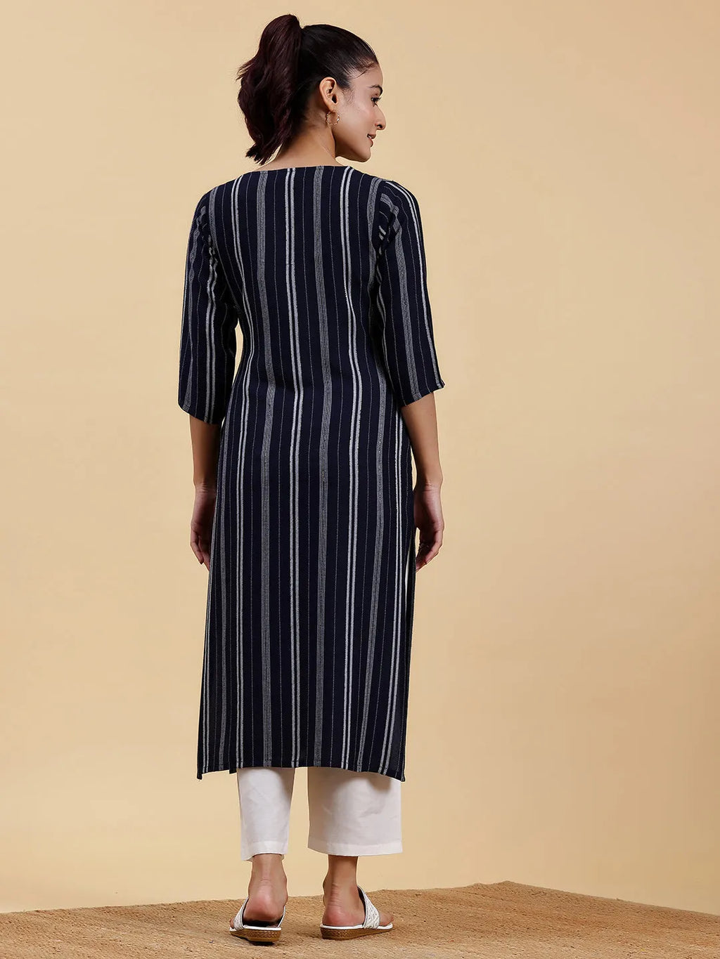 Myra Navy Woven Straight Kurta