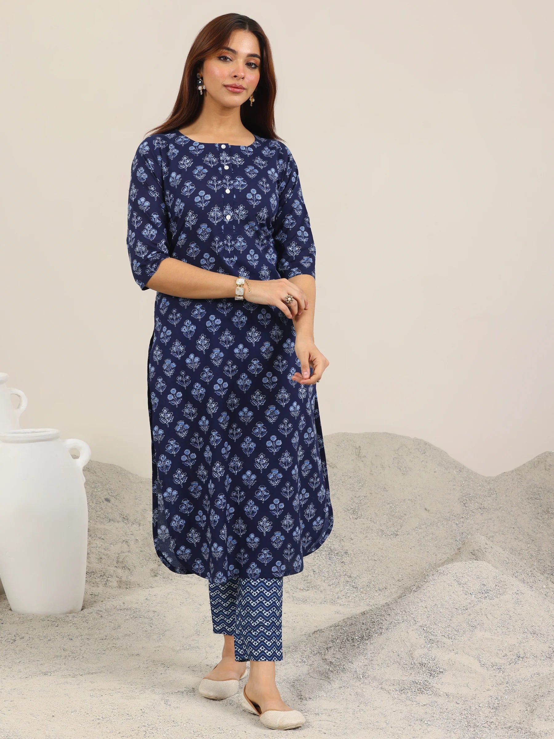 Neel Ajrakh Duet Set (Blue)
