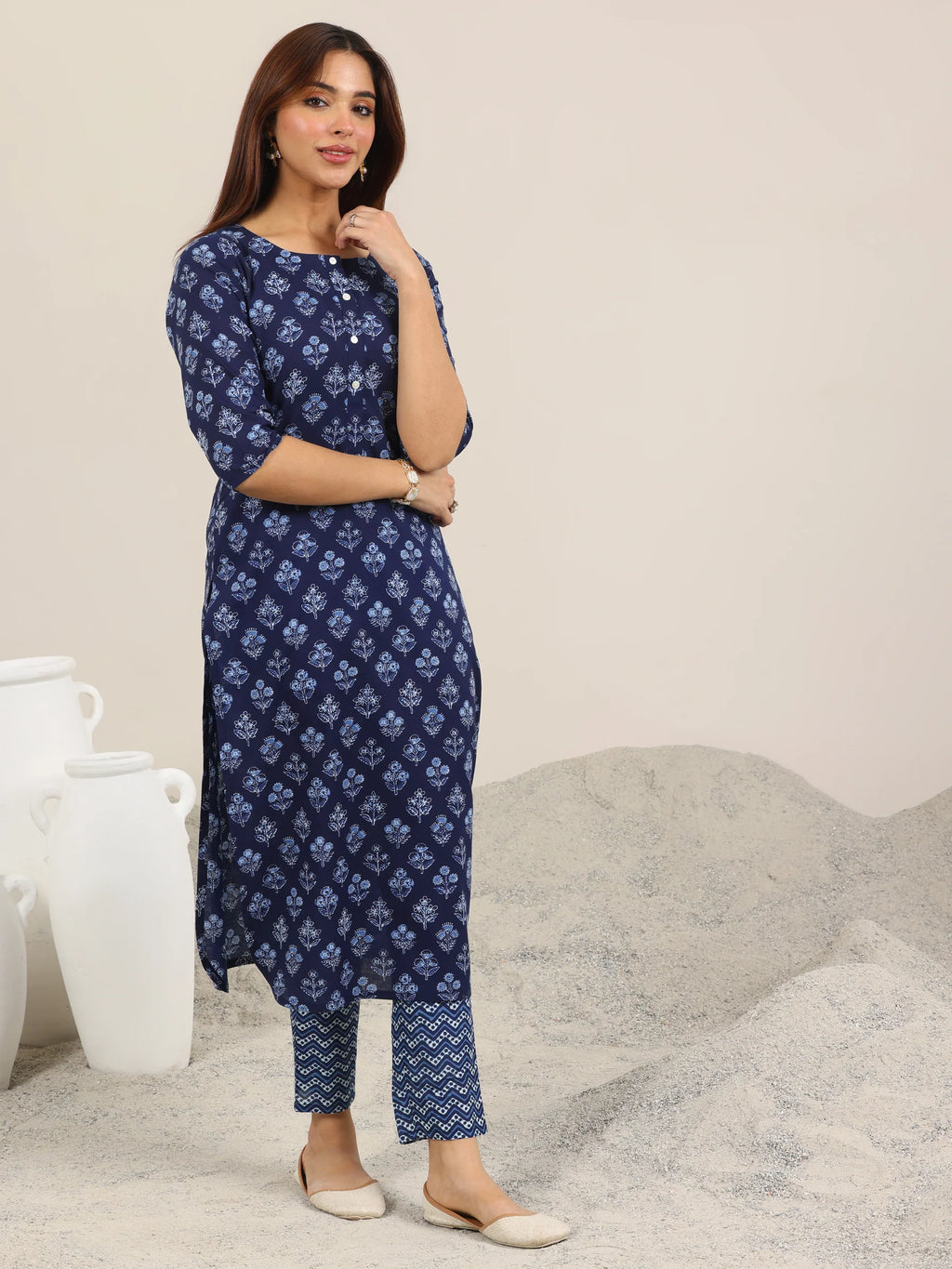 Neel Ajrakh Duet Set (Blue)