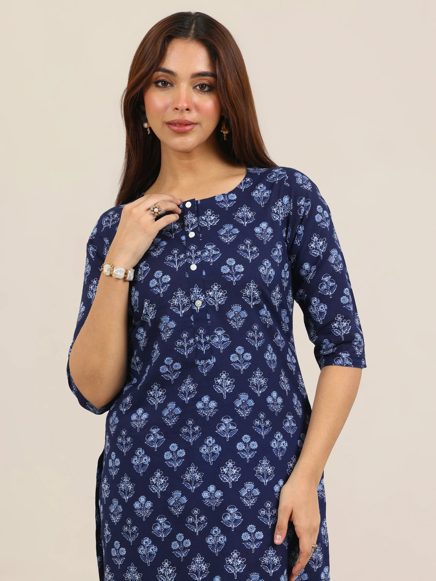 Neel Ajrakh Duet Set (Blue)