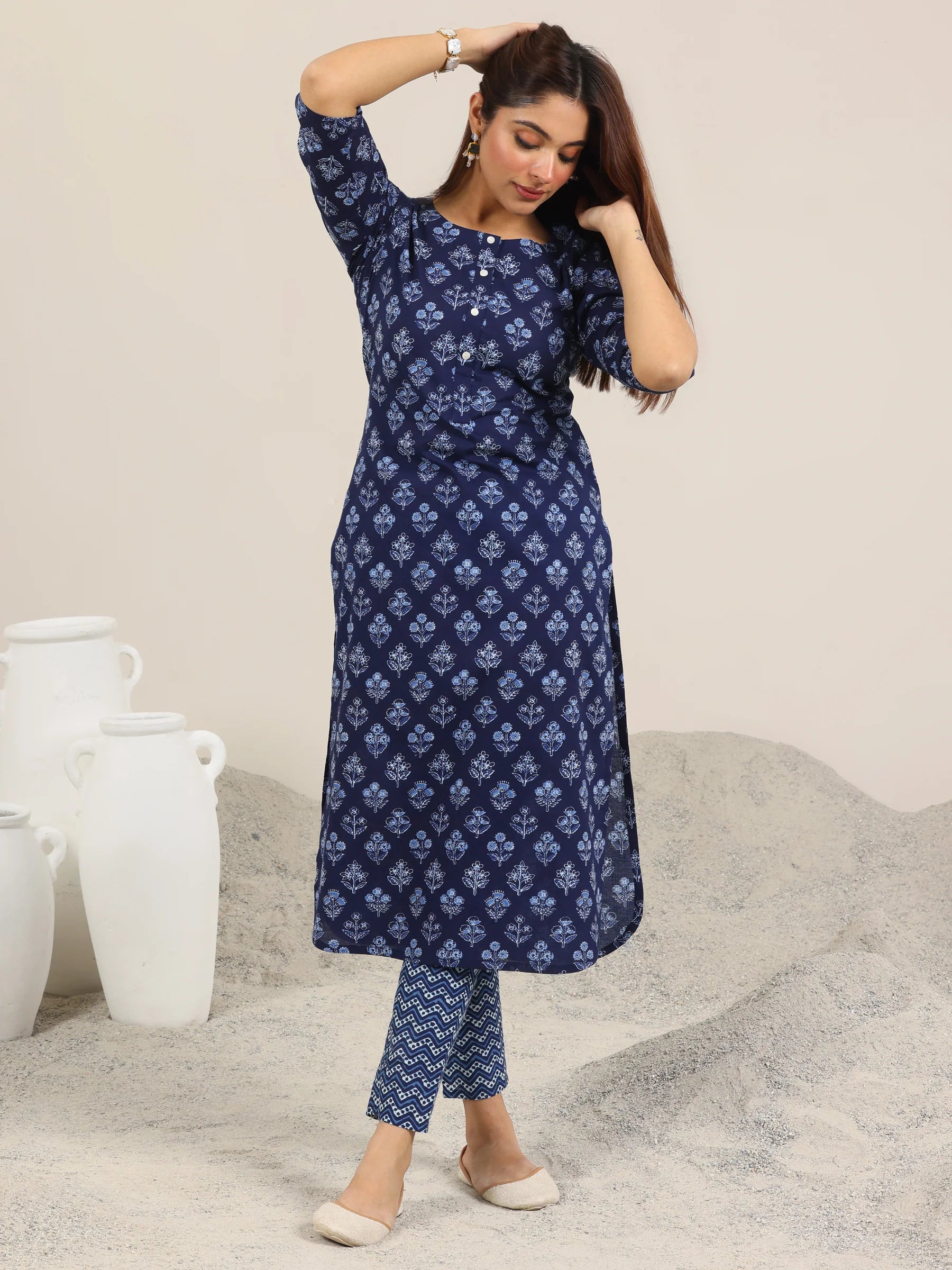 Neel Ajrakh Duet Set (Blue)