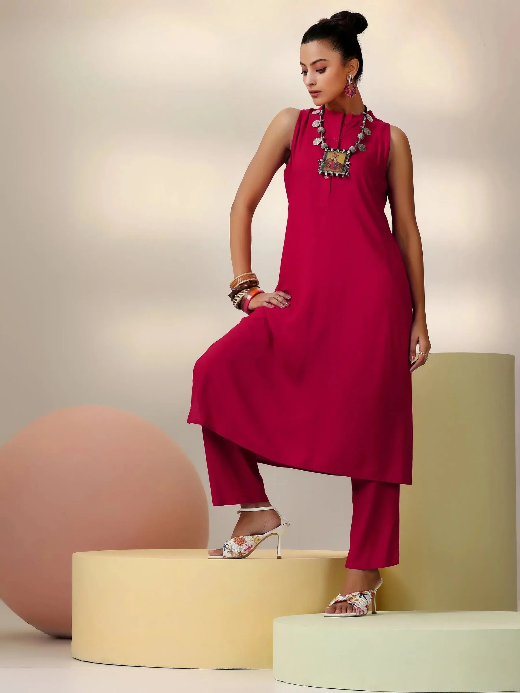Amaira Red Sleeveless Cotton Blend Co-ord Set