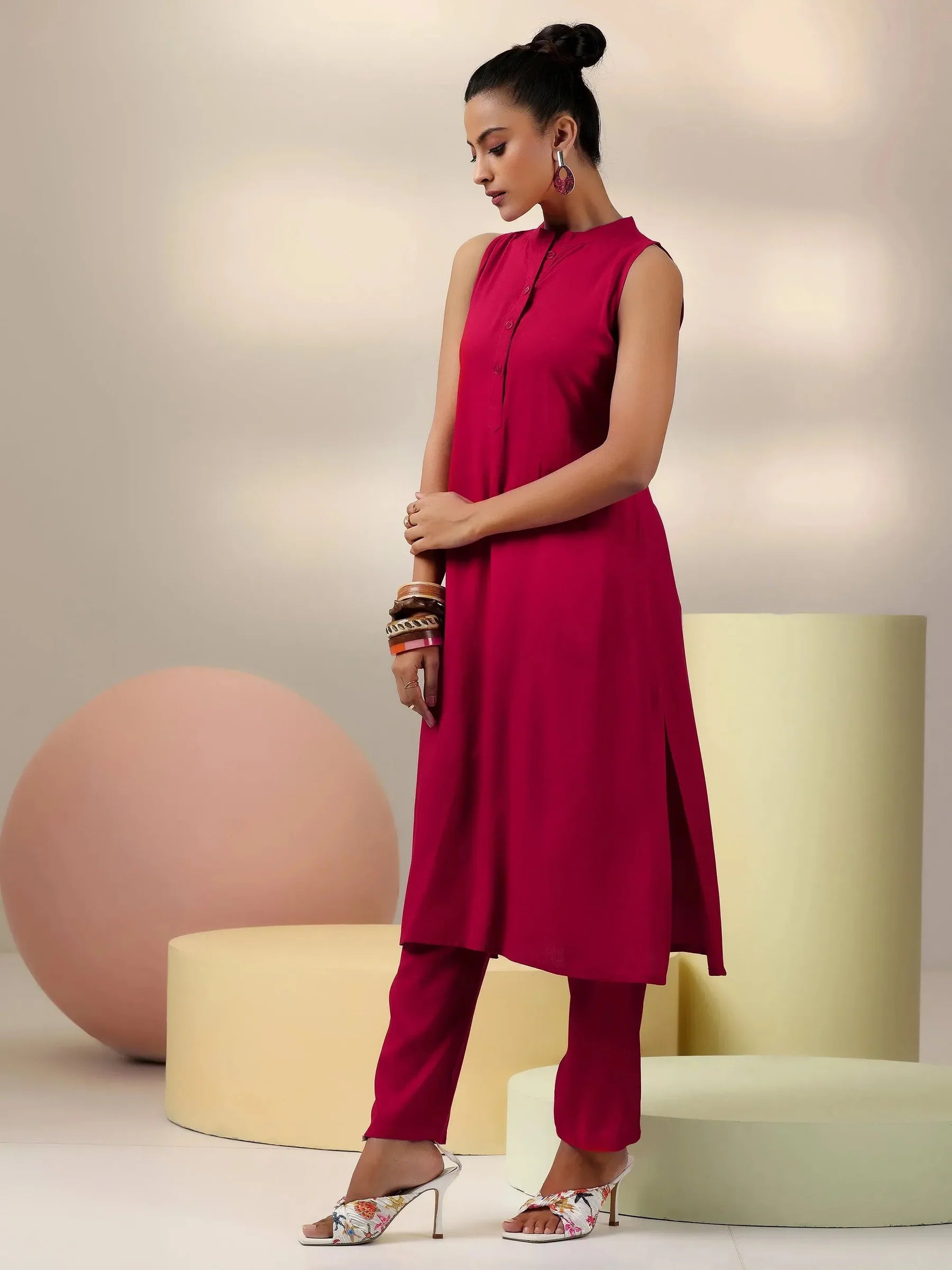 Amaira Red Sleeveless Cotton Blend Co-ord Set