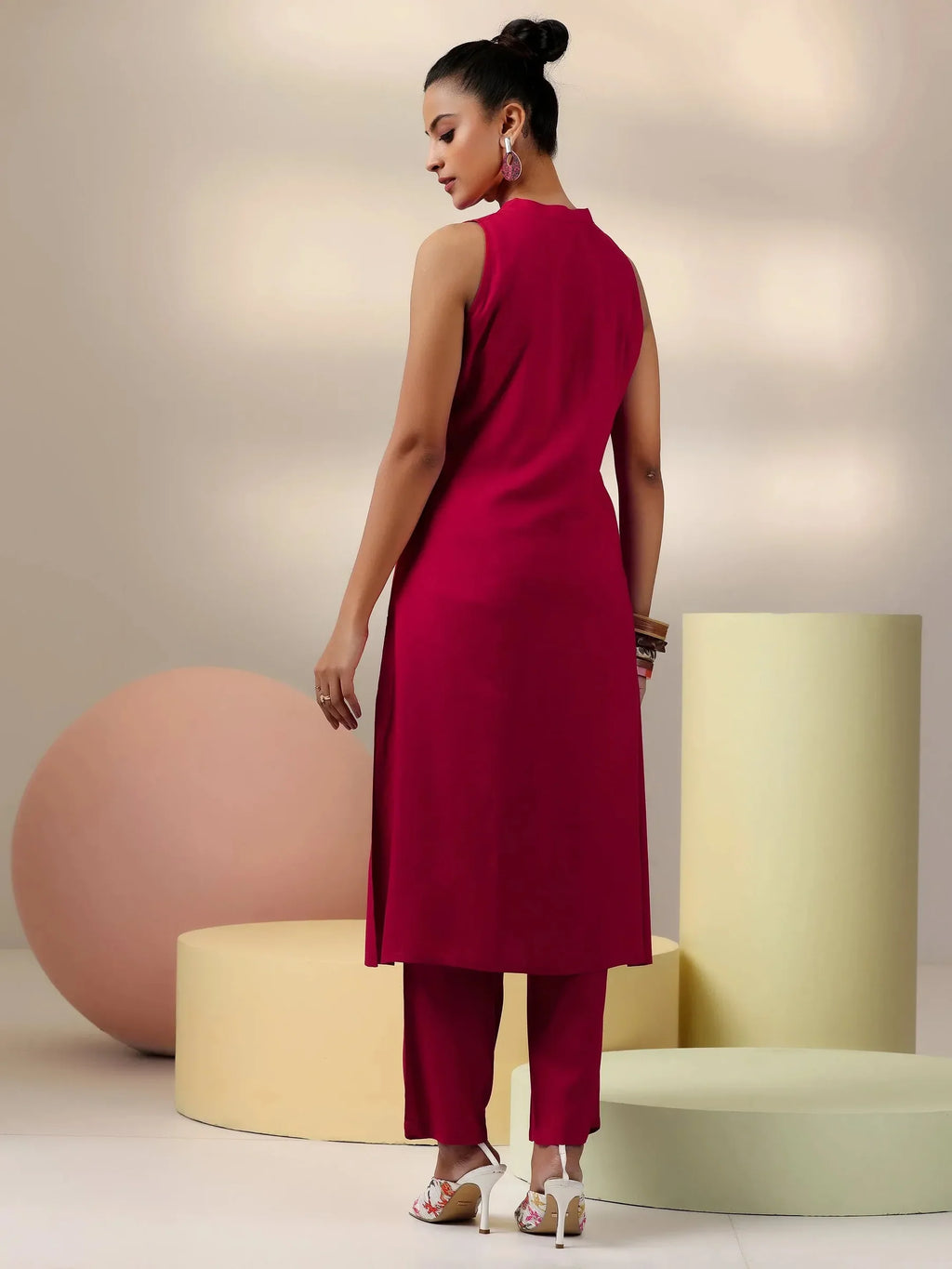 Amaira Red Sleeveless Cotton Blend Co-ord Set