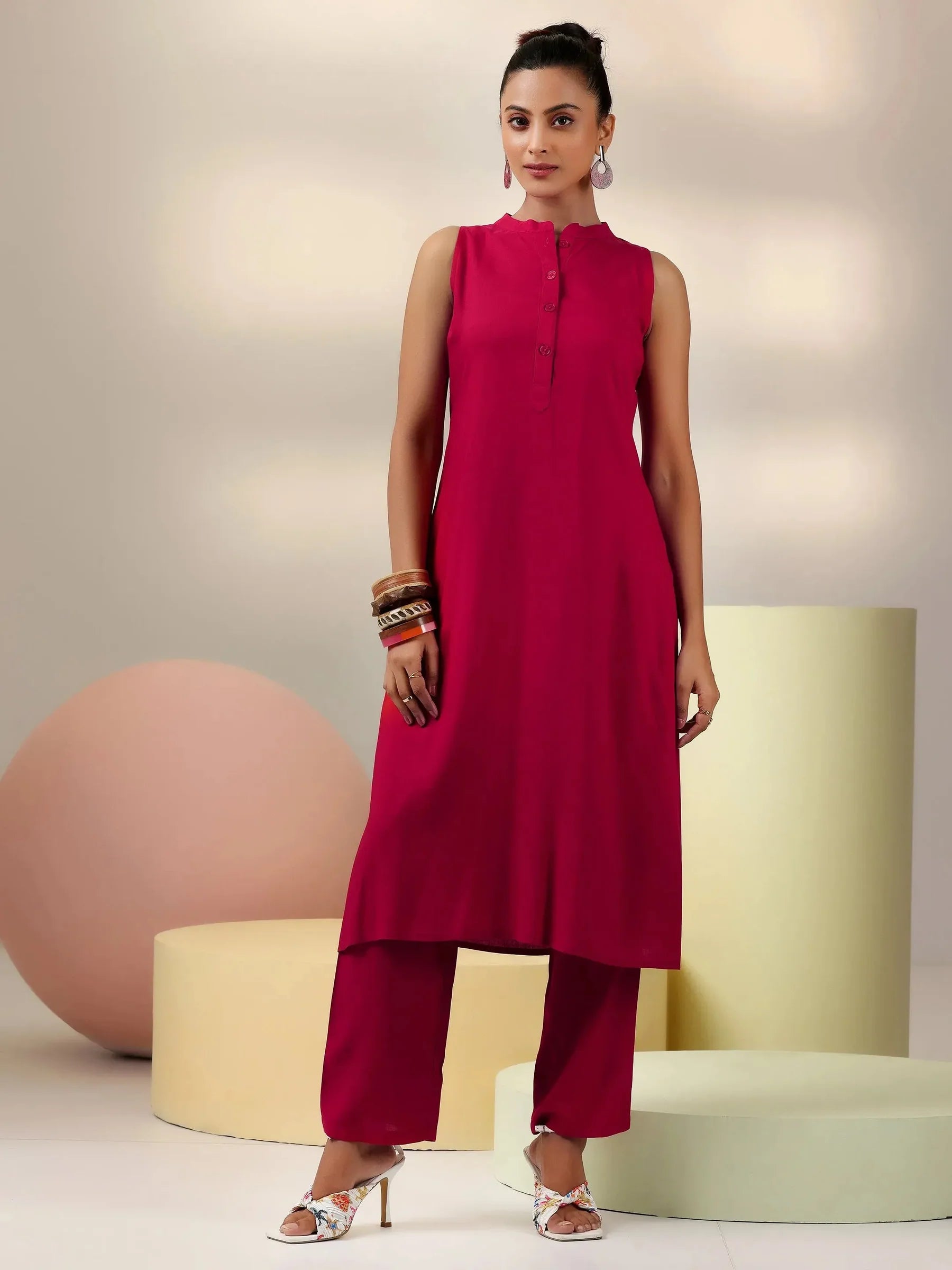 Amaira Red Sleeveless Cotton Blend Co-ord Set