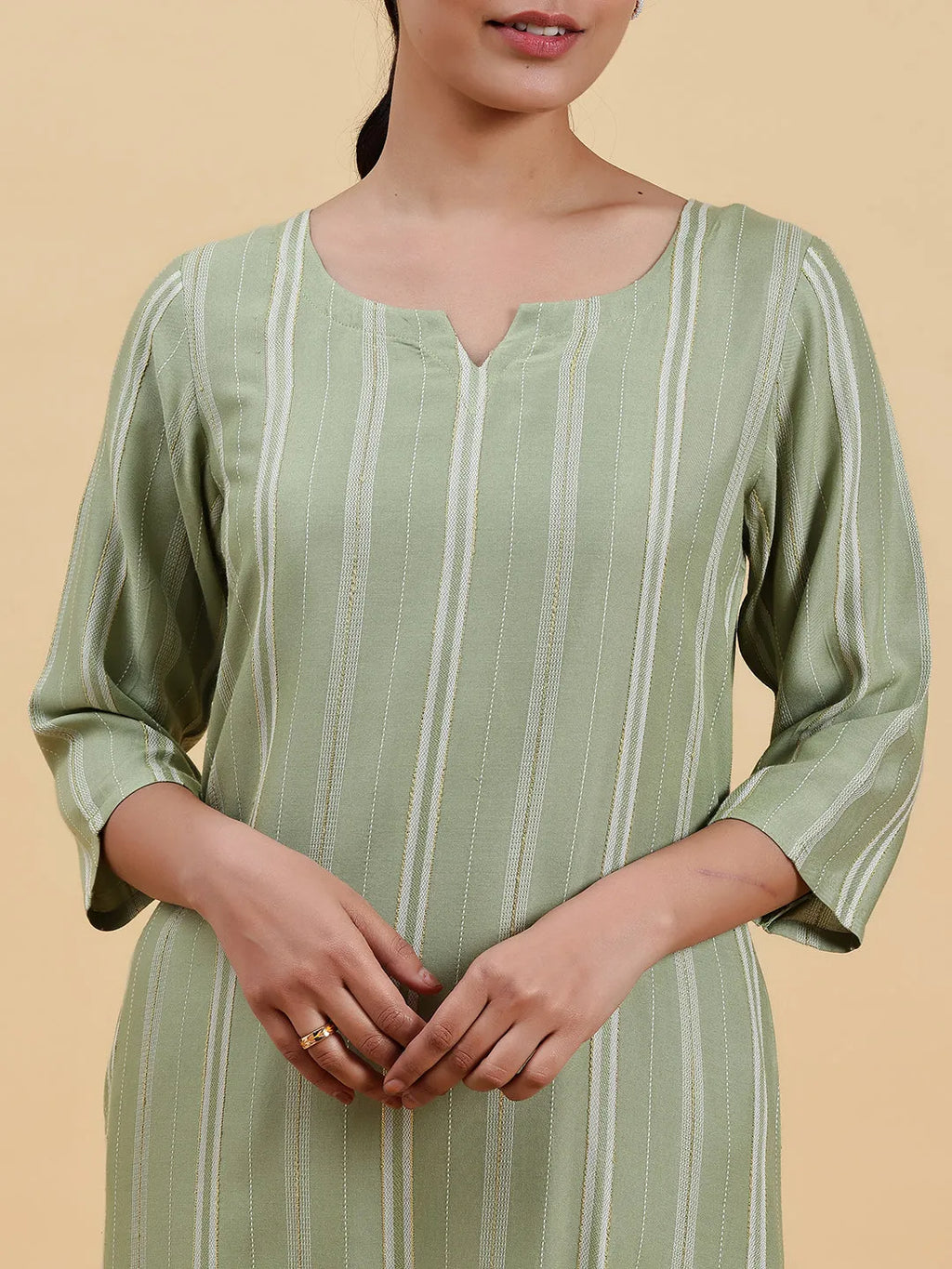 Myra Green Woven Straight Kurta