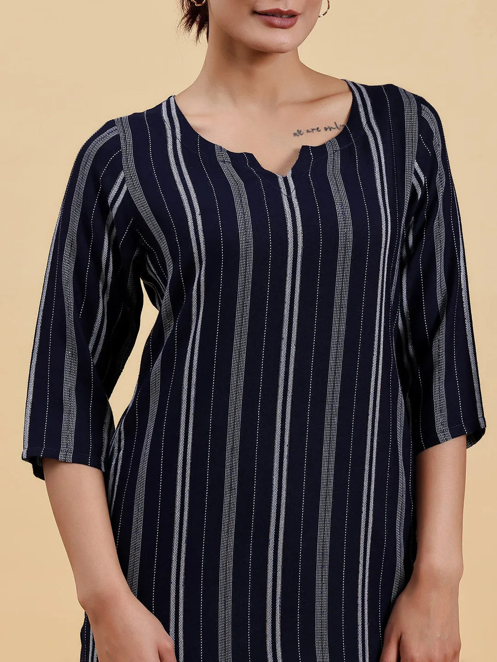 Myra Navy Woven Straight Kurta