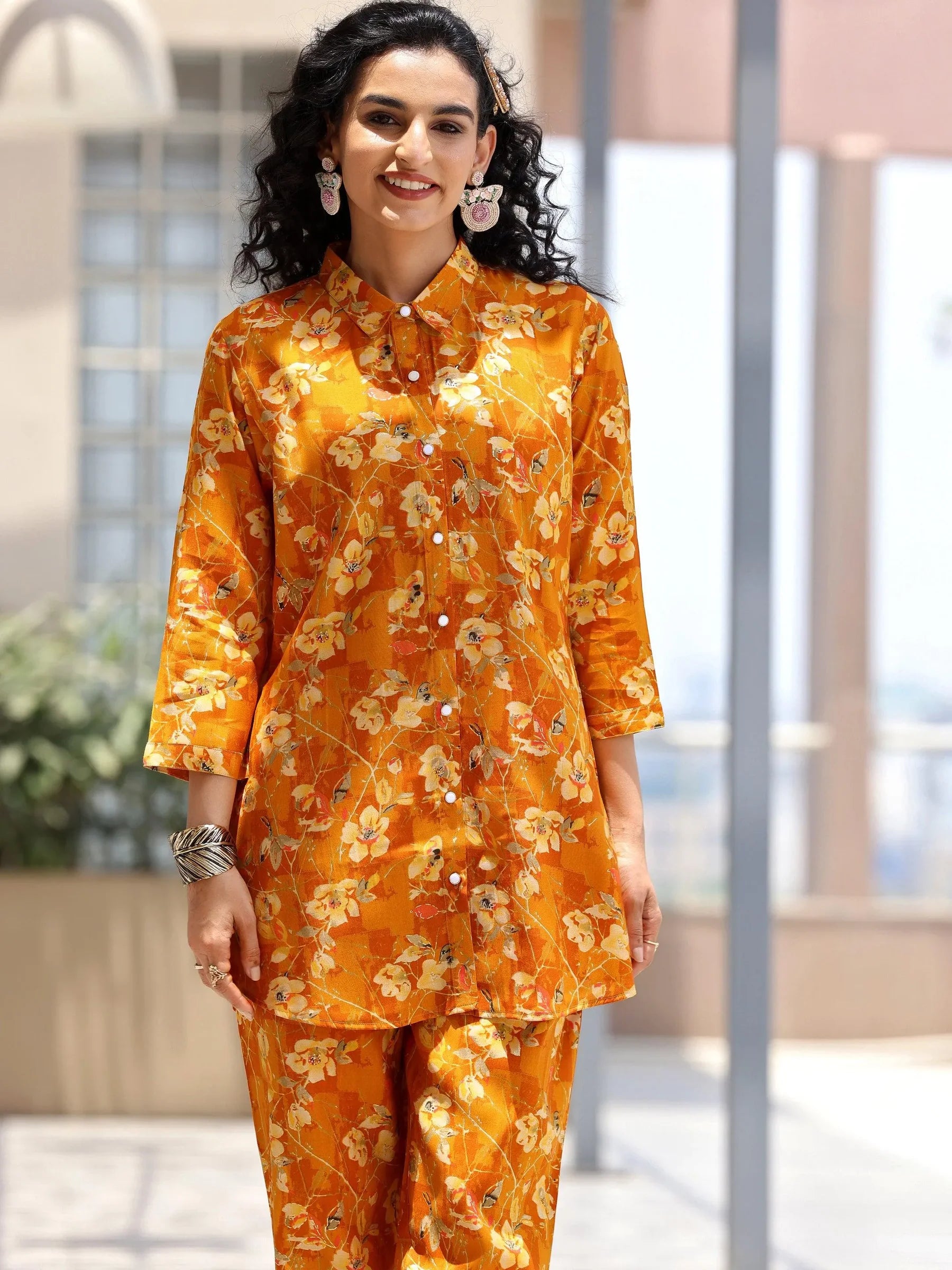 Zehra Mustard Silk Blend Co-ord Set