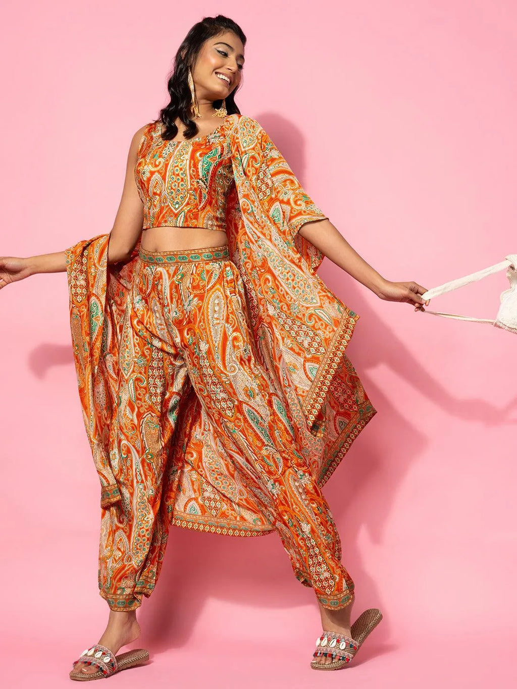 Amaira Orange Silk Blend Co-ord Set