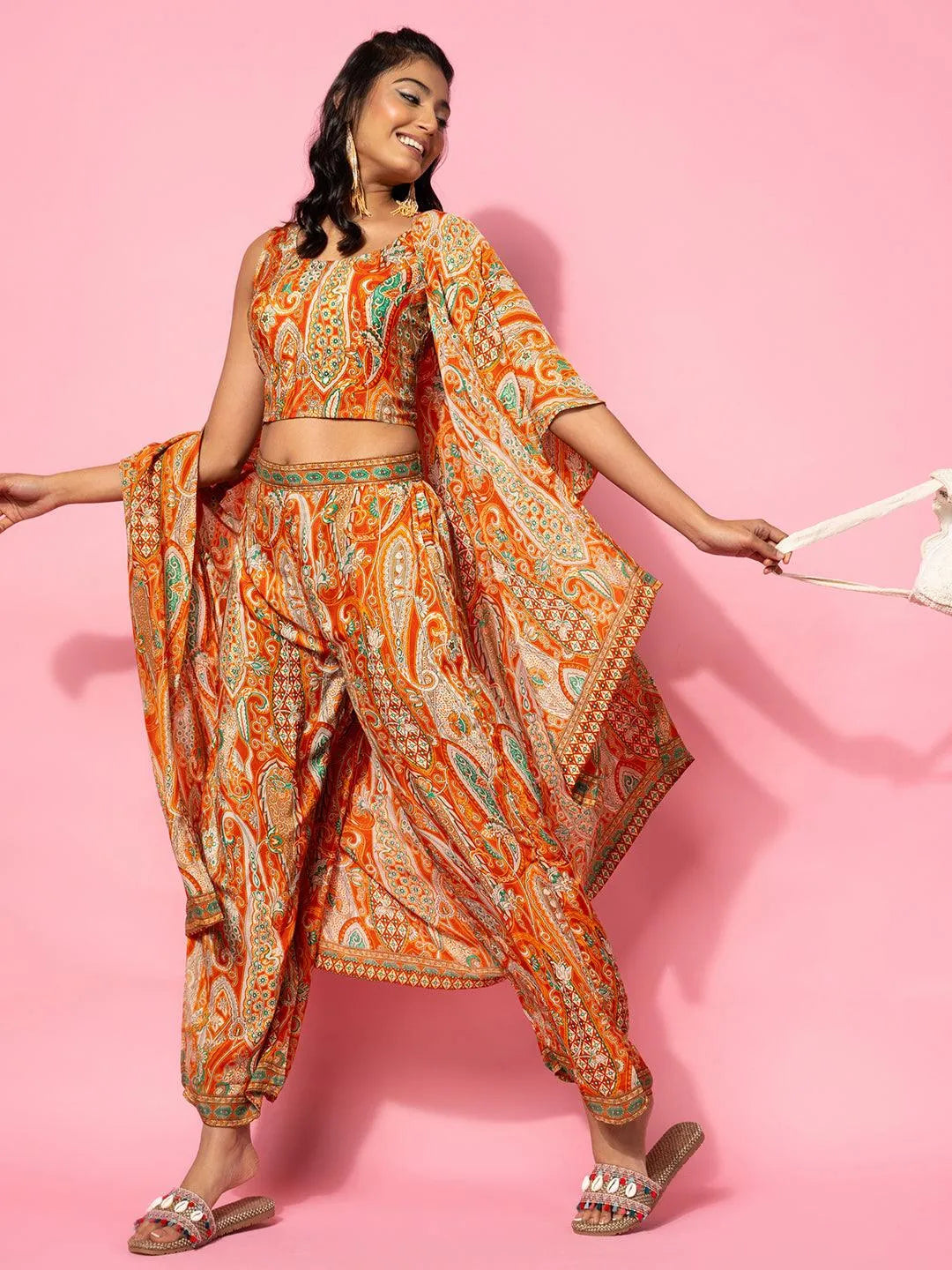 Amaira Orange Silk Blend Co-ord Set