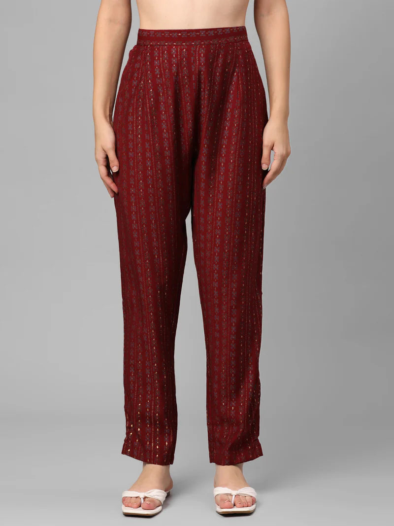 Red Floral Printed Kurta with Trouser Set