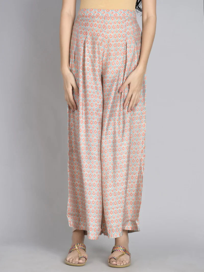 Pink Floral Muslin Kurta Set with Wide-Leg Pants