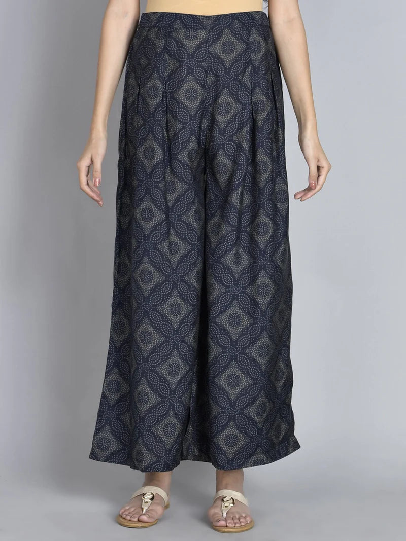 Grey & Navy Blue Floral Kurta with Trousers