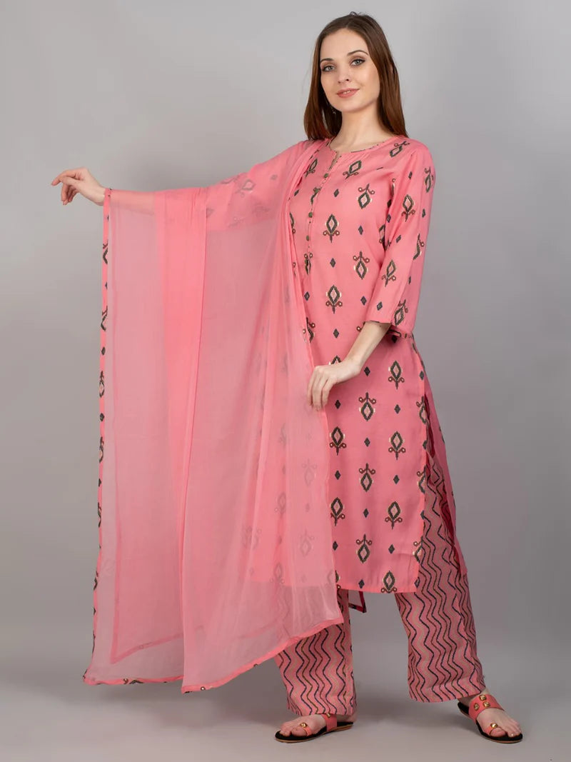 Rooh Pink Geometric Kurta Set with Dupatta