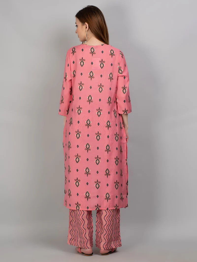 Rooh Pink Geometric Kurta Set with Dupatta